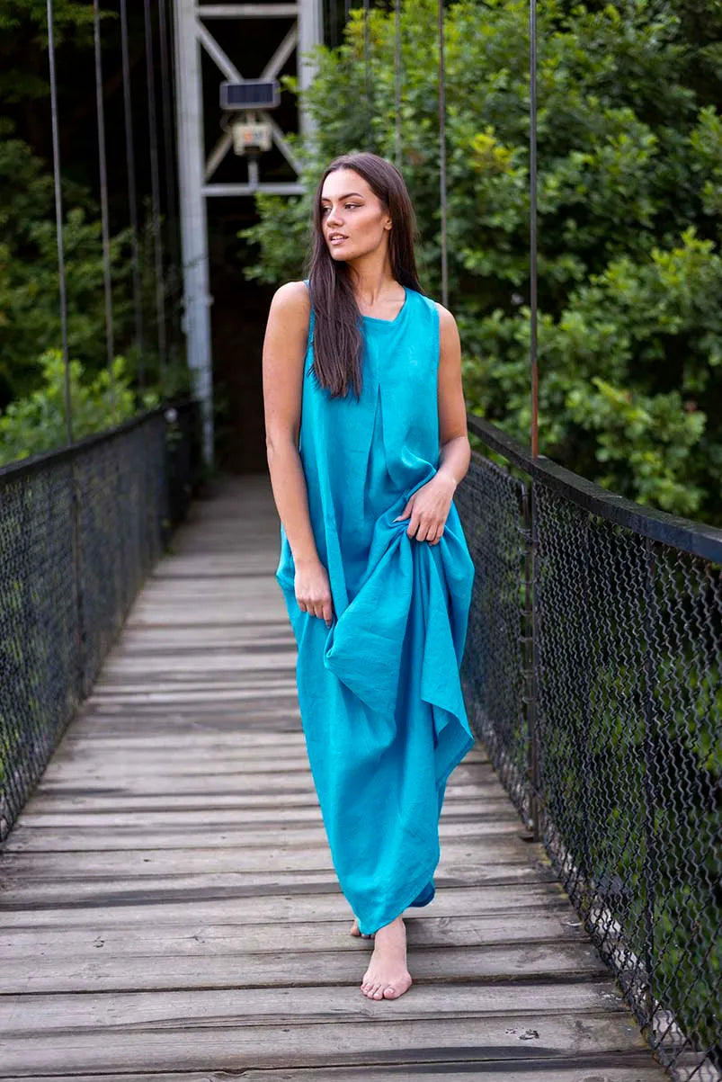 Long Linen Maxi Dress Sleeveless Sundress