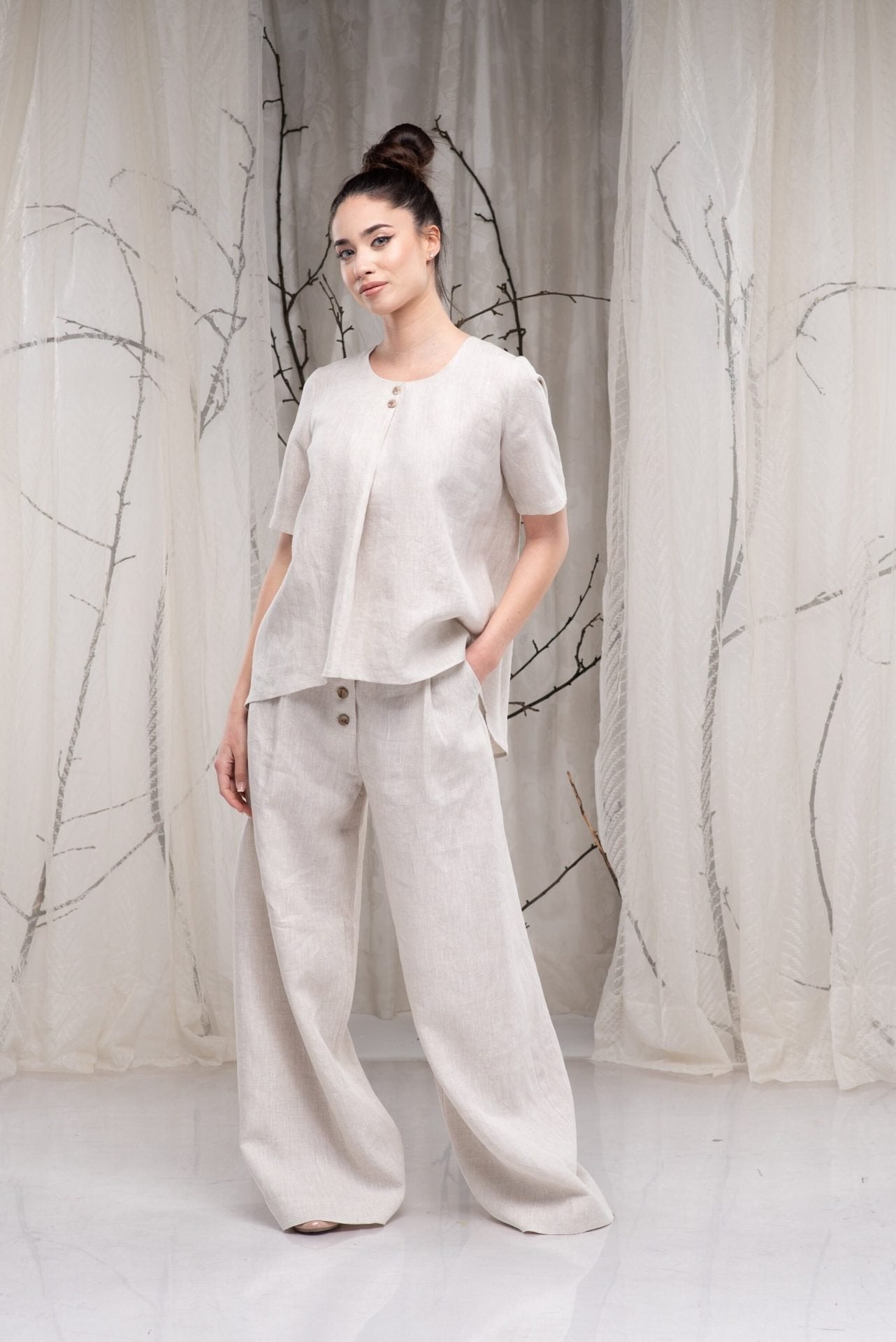 Linen Plus Size Short Sleeve A-line Summer Blouse