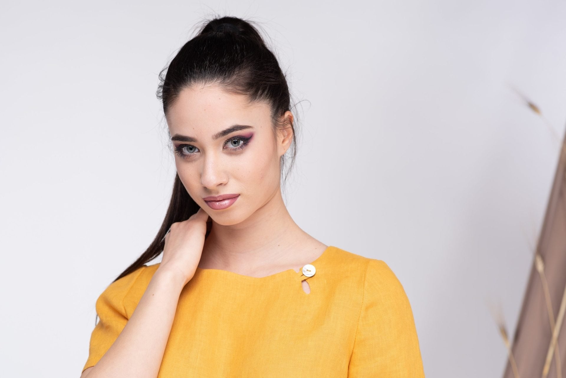 Linen Short Sleeve Mustard Blouse