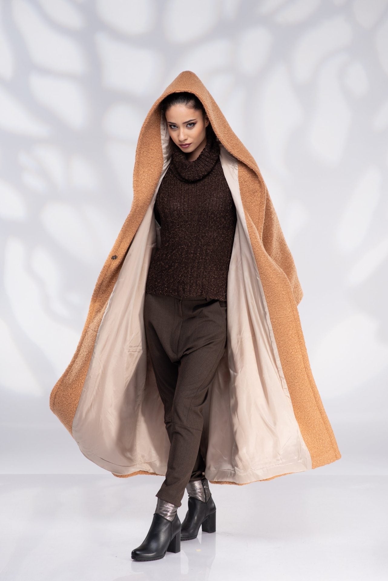 Wool Hooded Camel Plus Size Coat