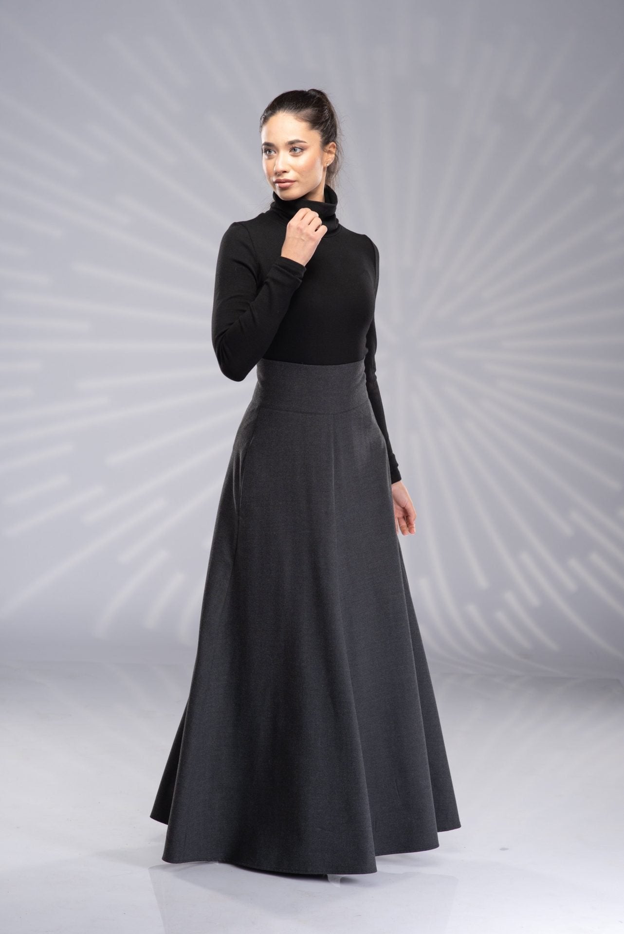 Wool Maxi Victorian High Waist Winter Long Skirt