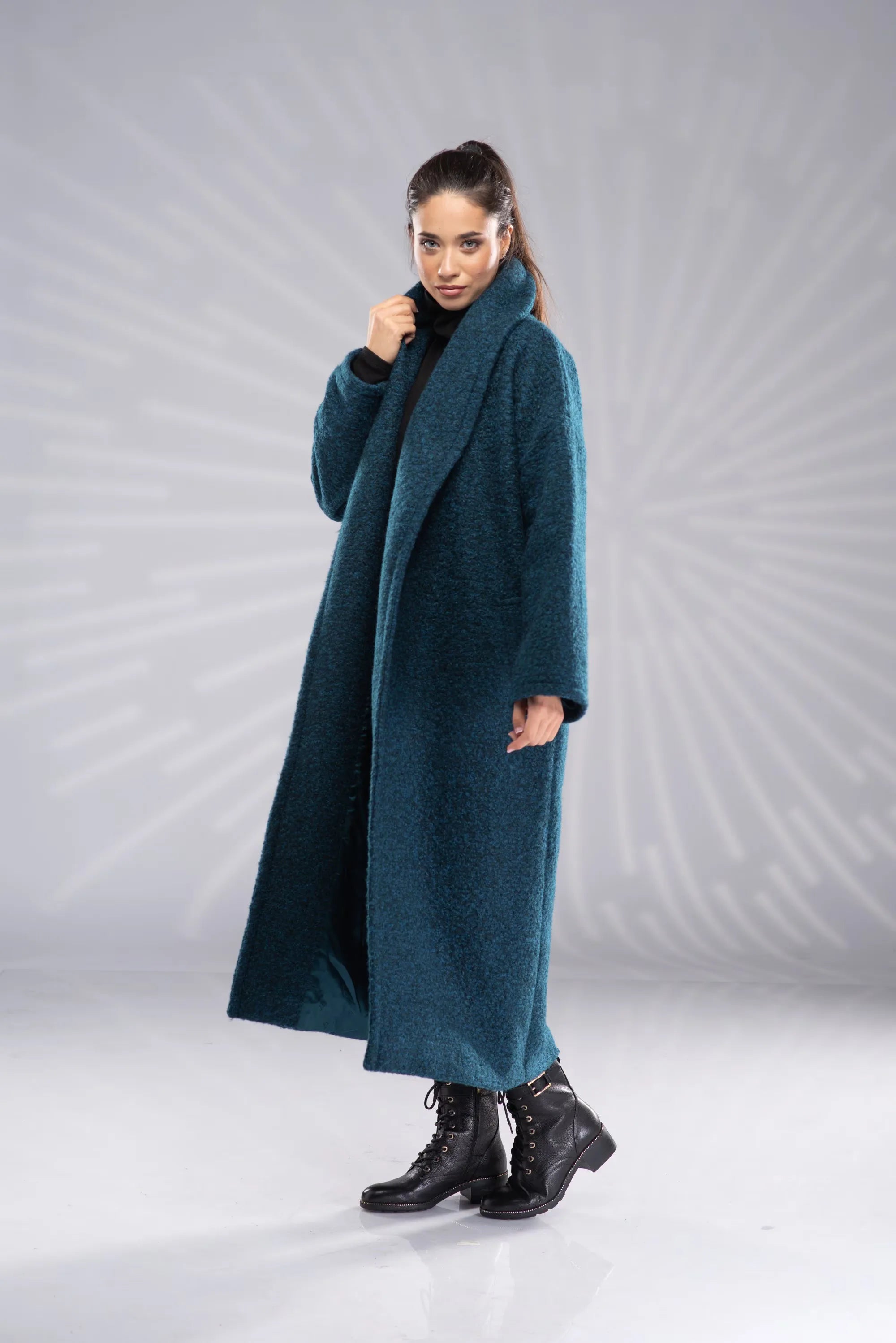 Long Wool Coat Winter Wrap Oversized Shawl Collar-Danellys.webp