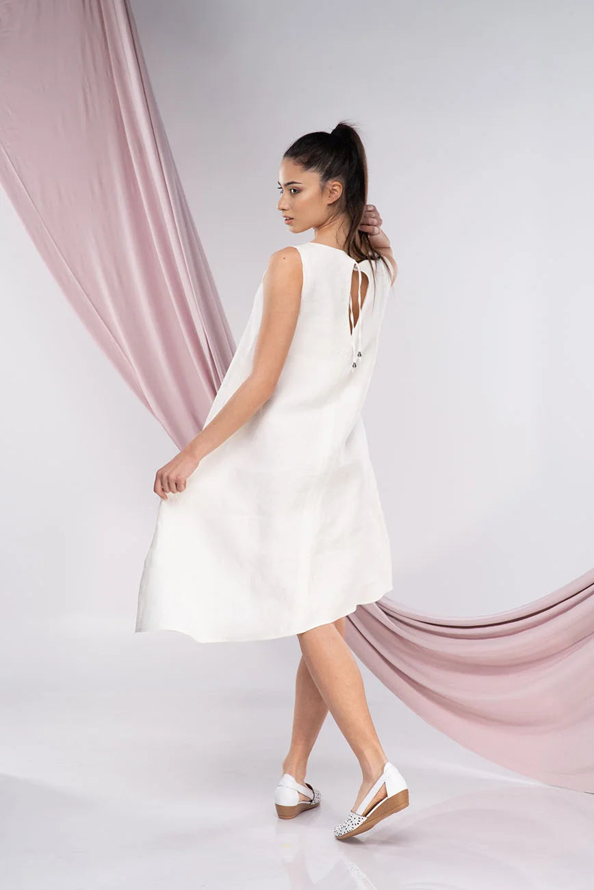 White Linen Midi Wedding Guest Dress