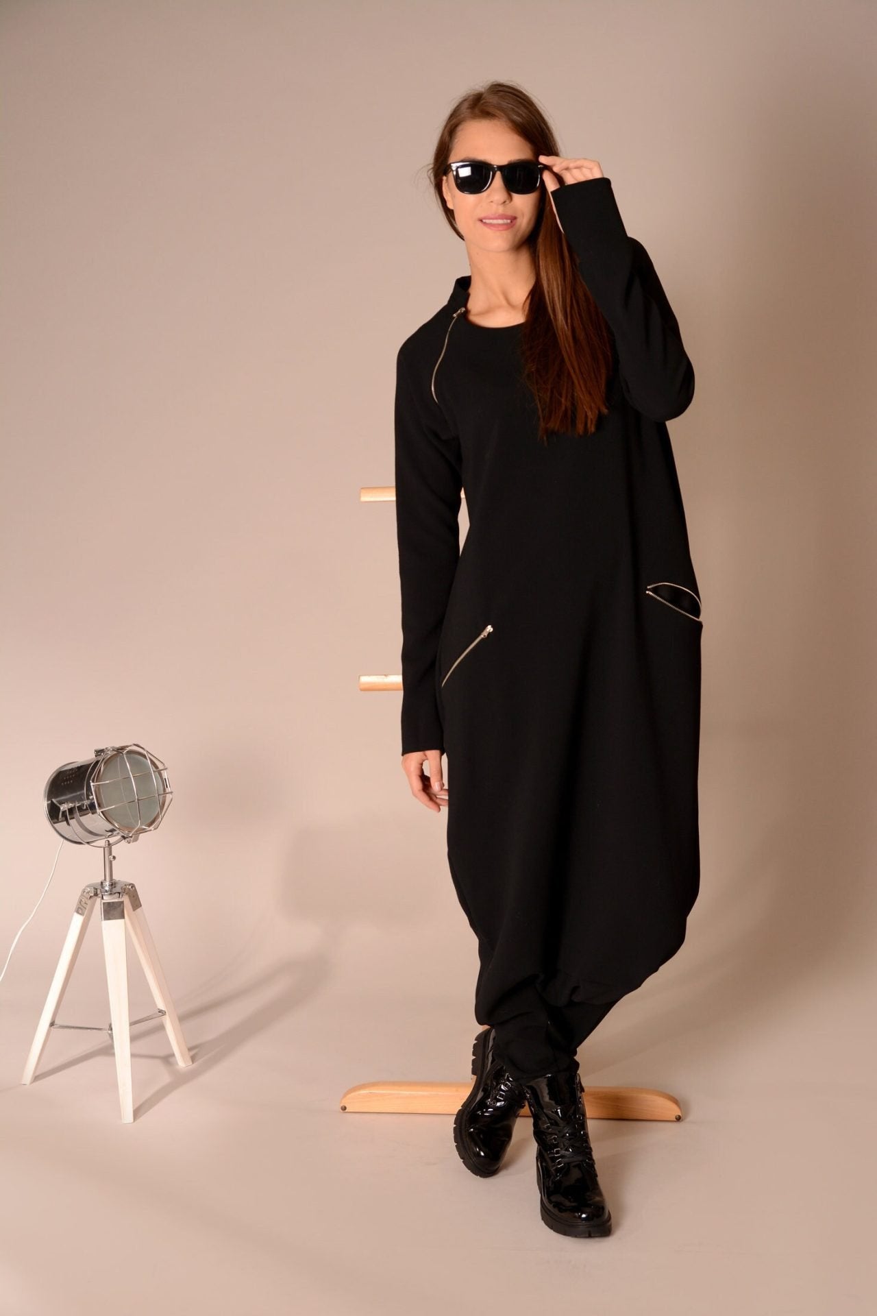 Black Boho Drop Crotch Plus Size Harem Overall