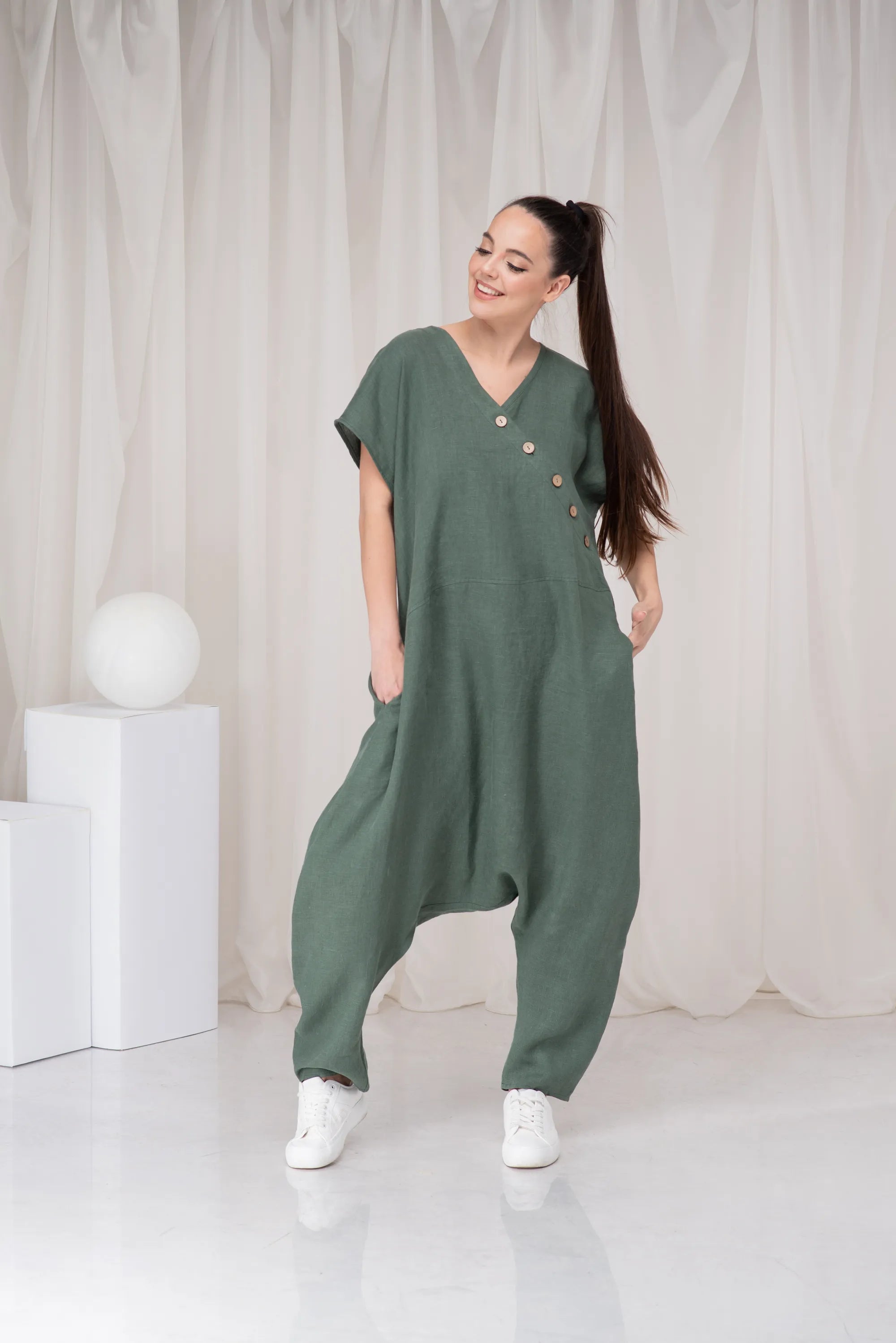 Linen Oversized Harem Wide Leg Loose Jumpsuit-Danellys.webp