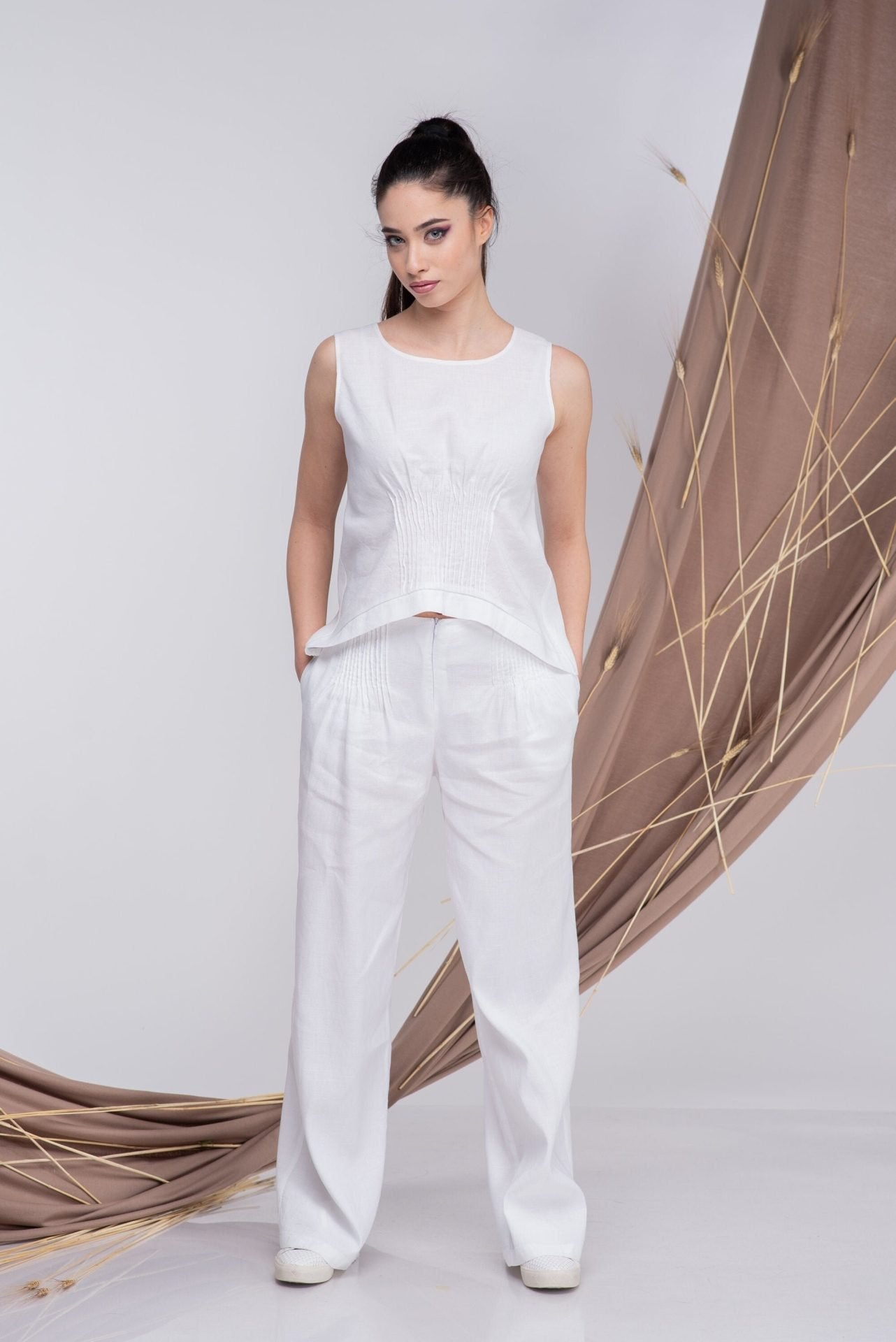 White Linen Wide-Leg Pants