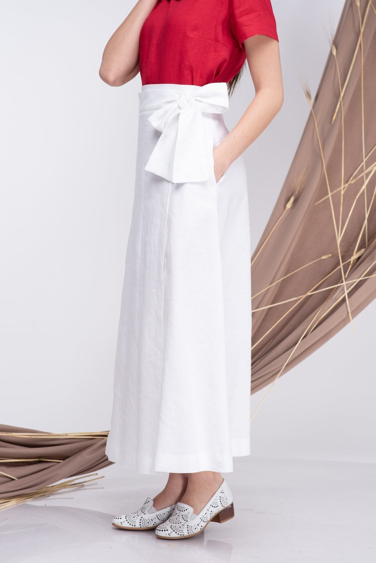 Wrap Linen Maxi Skirt with Pockets