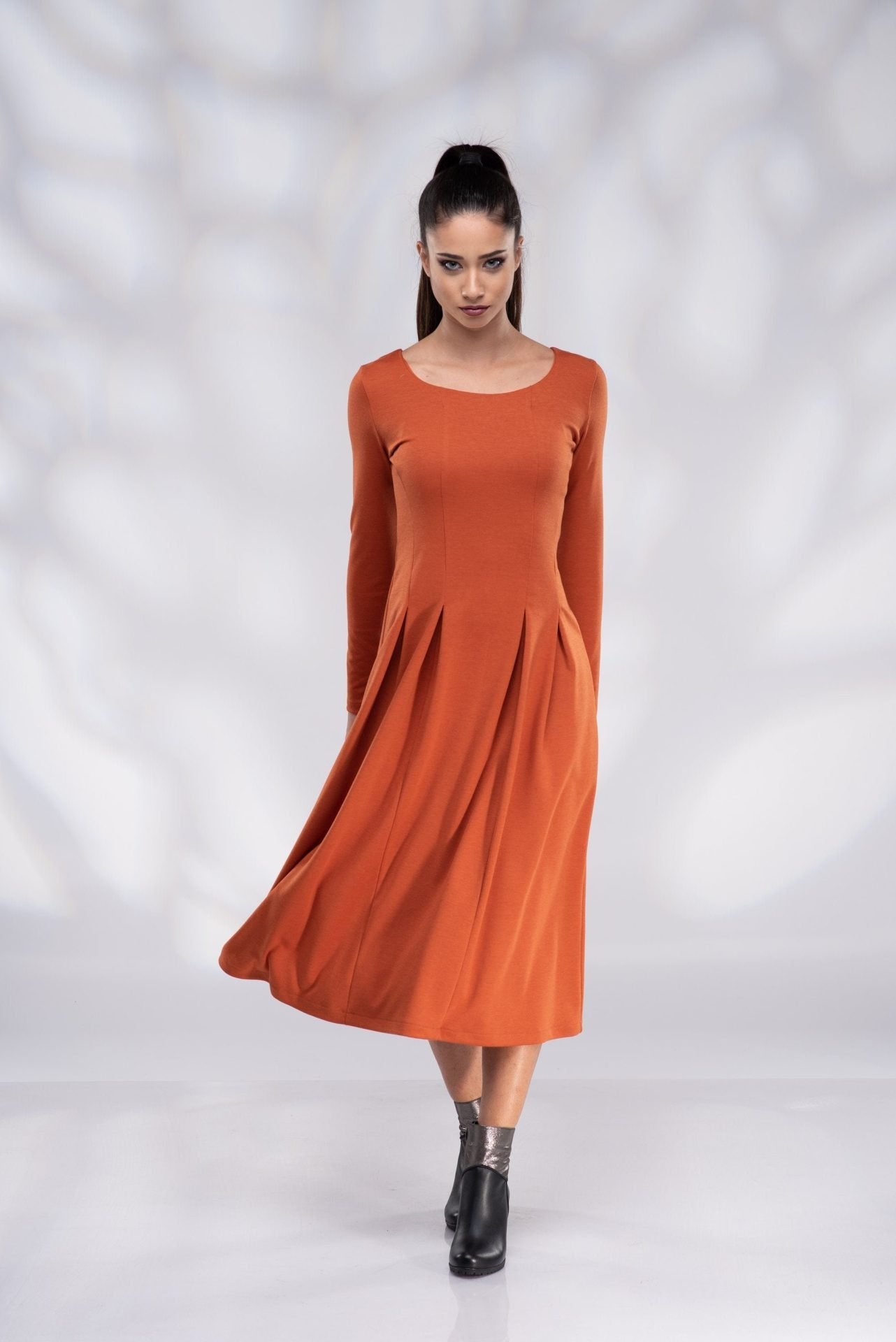 Winter Burnt Orange Midi Dress