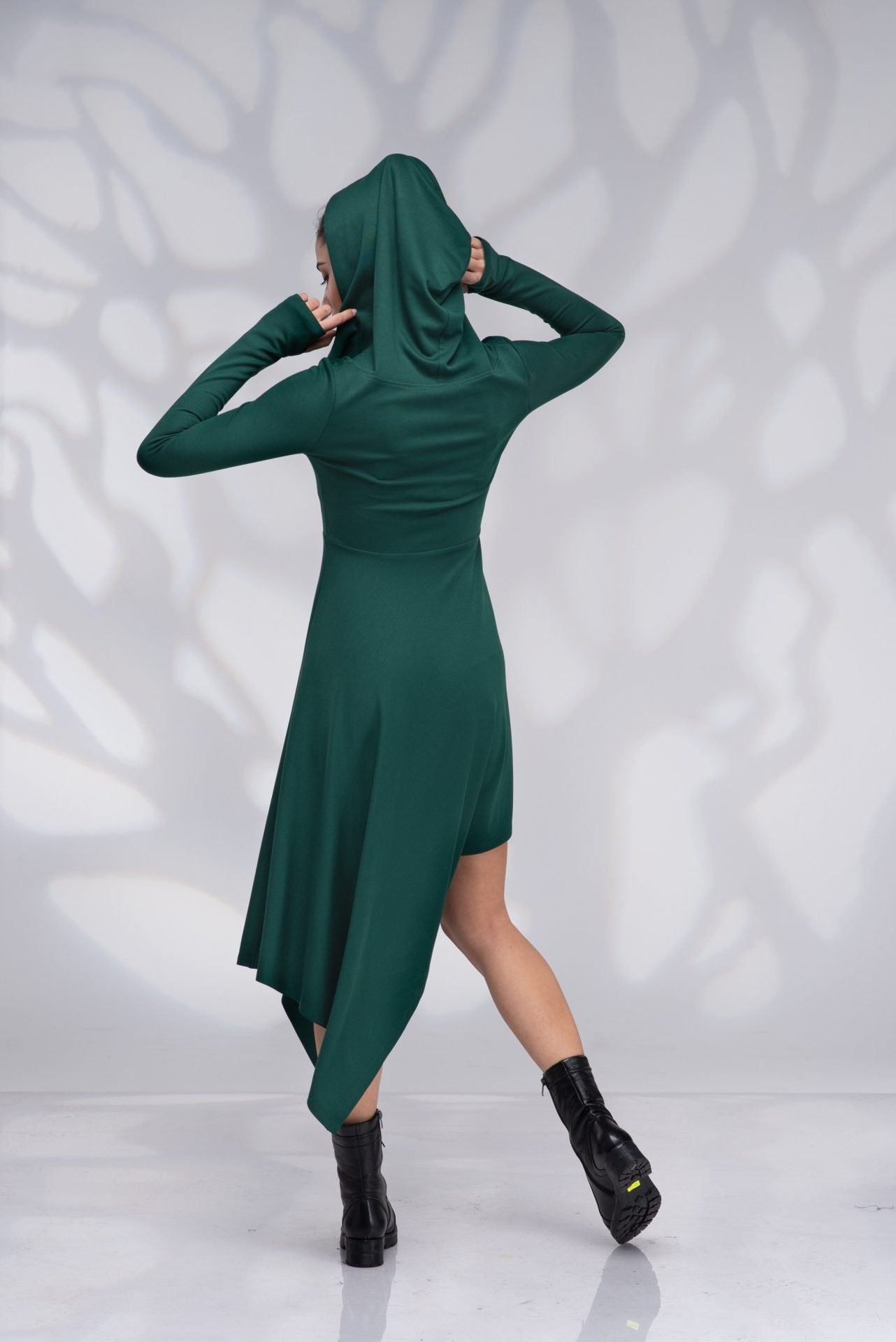 Wool Winter Elven Cowl Hood Dress with Thumb Holes