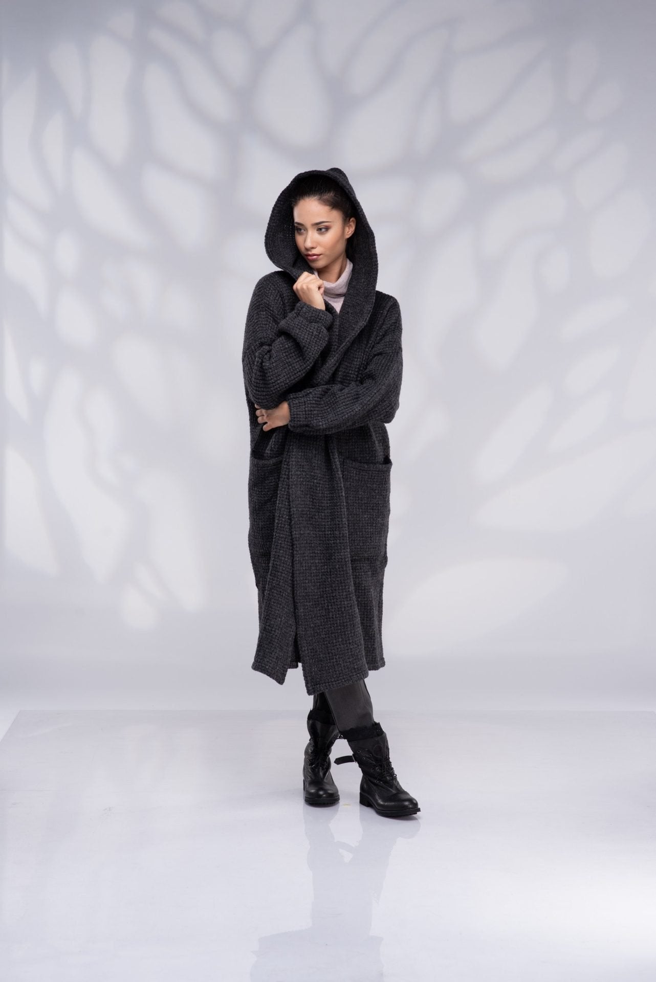 Knit Wool Sweater Coat Long Hooded Cardigan