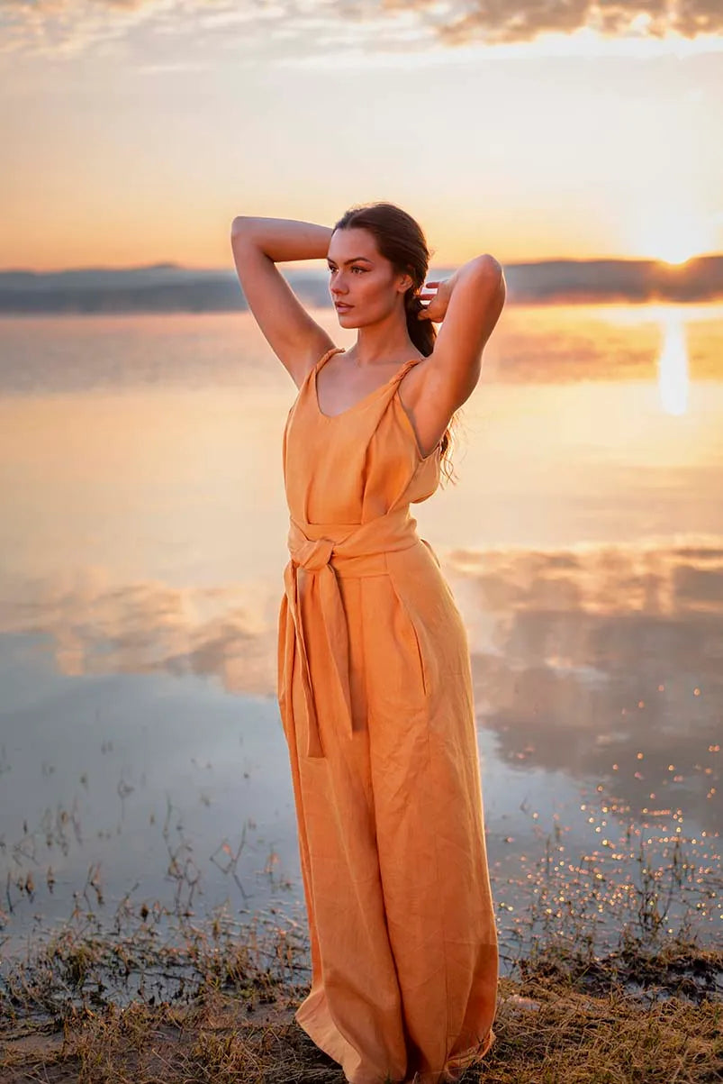 Linen Maxi Dress - Long Strappy Wrap Sundress