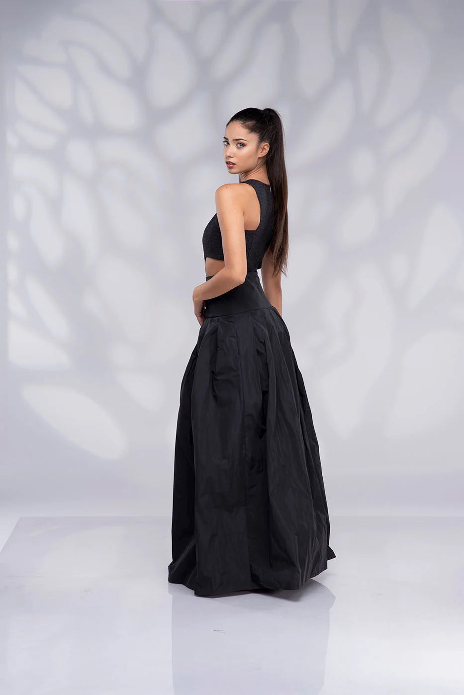 Taffeta Cream Skirt - Champagne Formal Long High Waisted