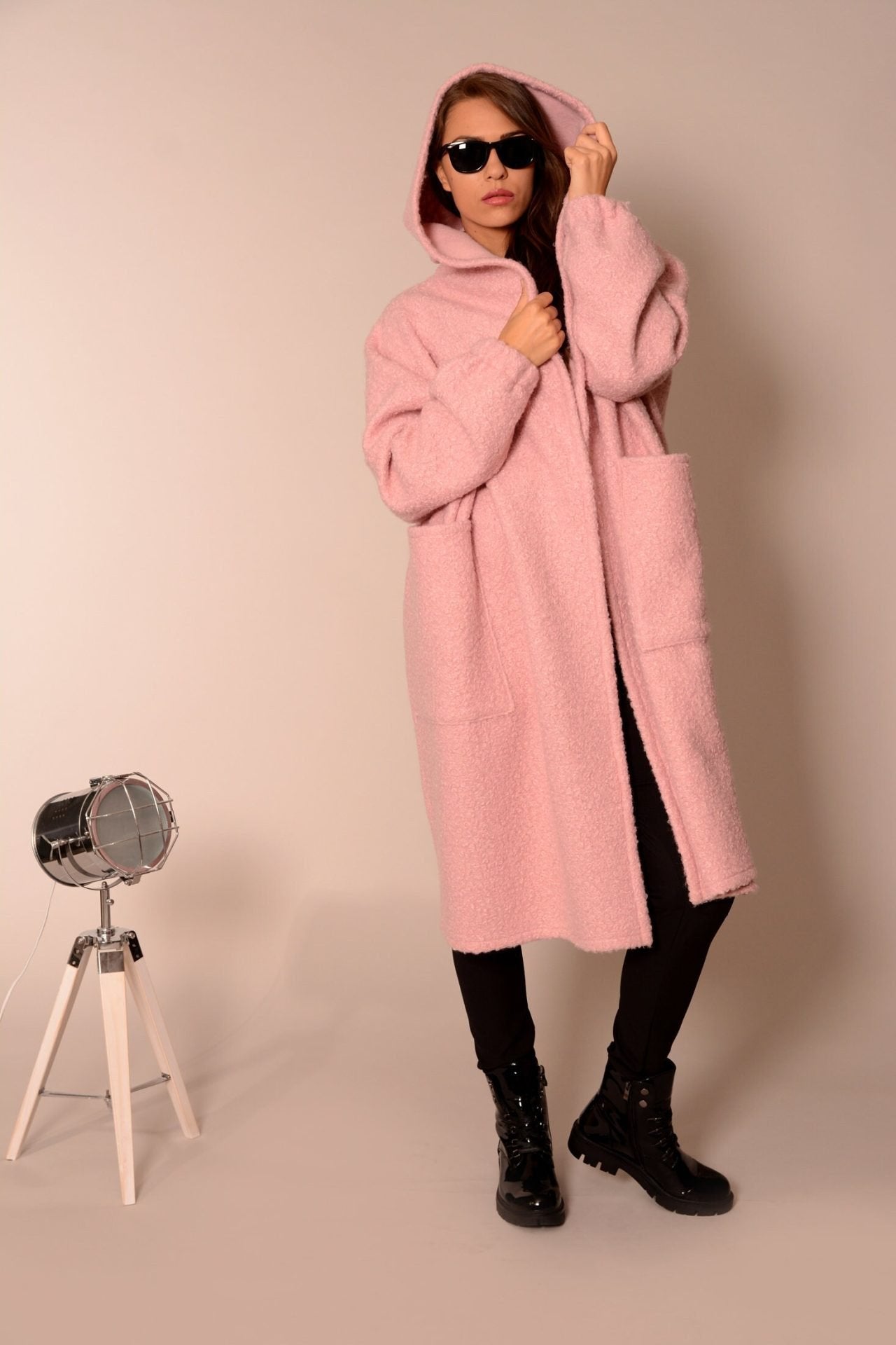 Wool Winter Coat Hooded Plus Size
