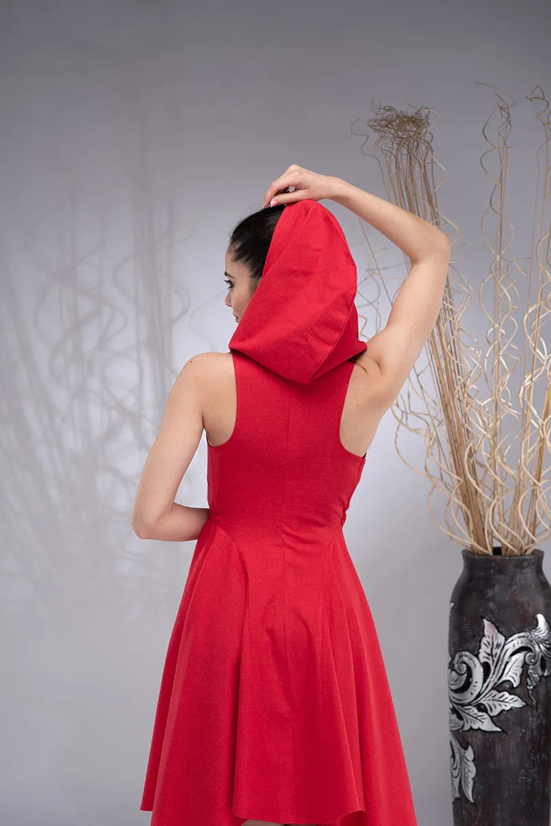 Linen Sleeveless Asymmetrical Hoodie Dress