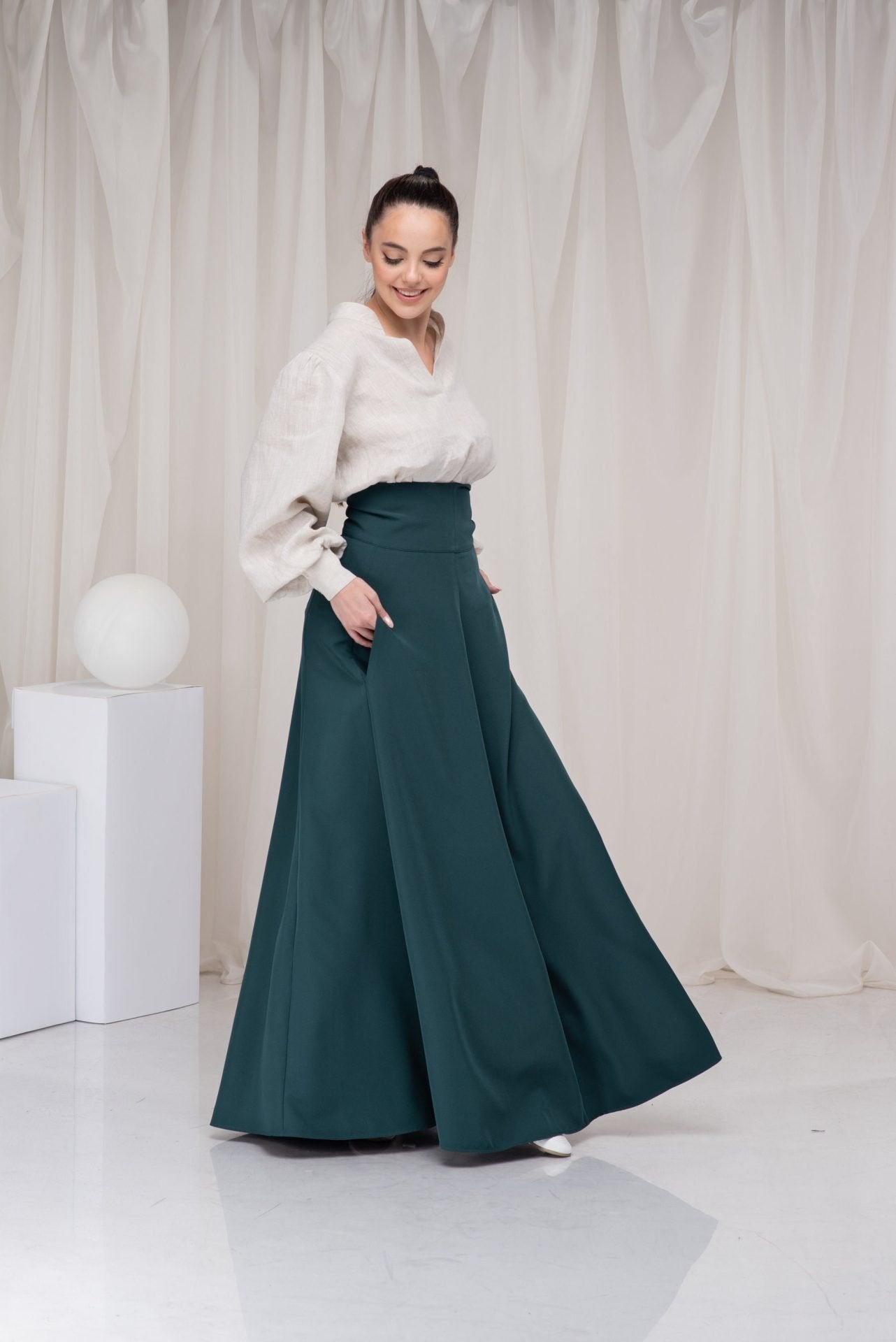 Emerald Edwardian Walking Floor Length High Waisted Skirt