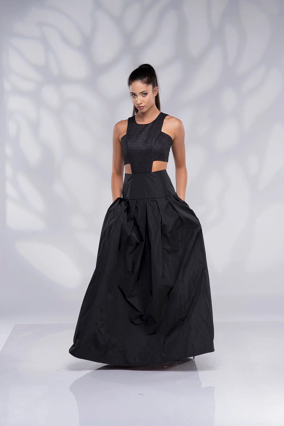 Taffeta Cream Skirt - Champagne Formal Long High Waisted