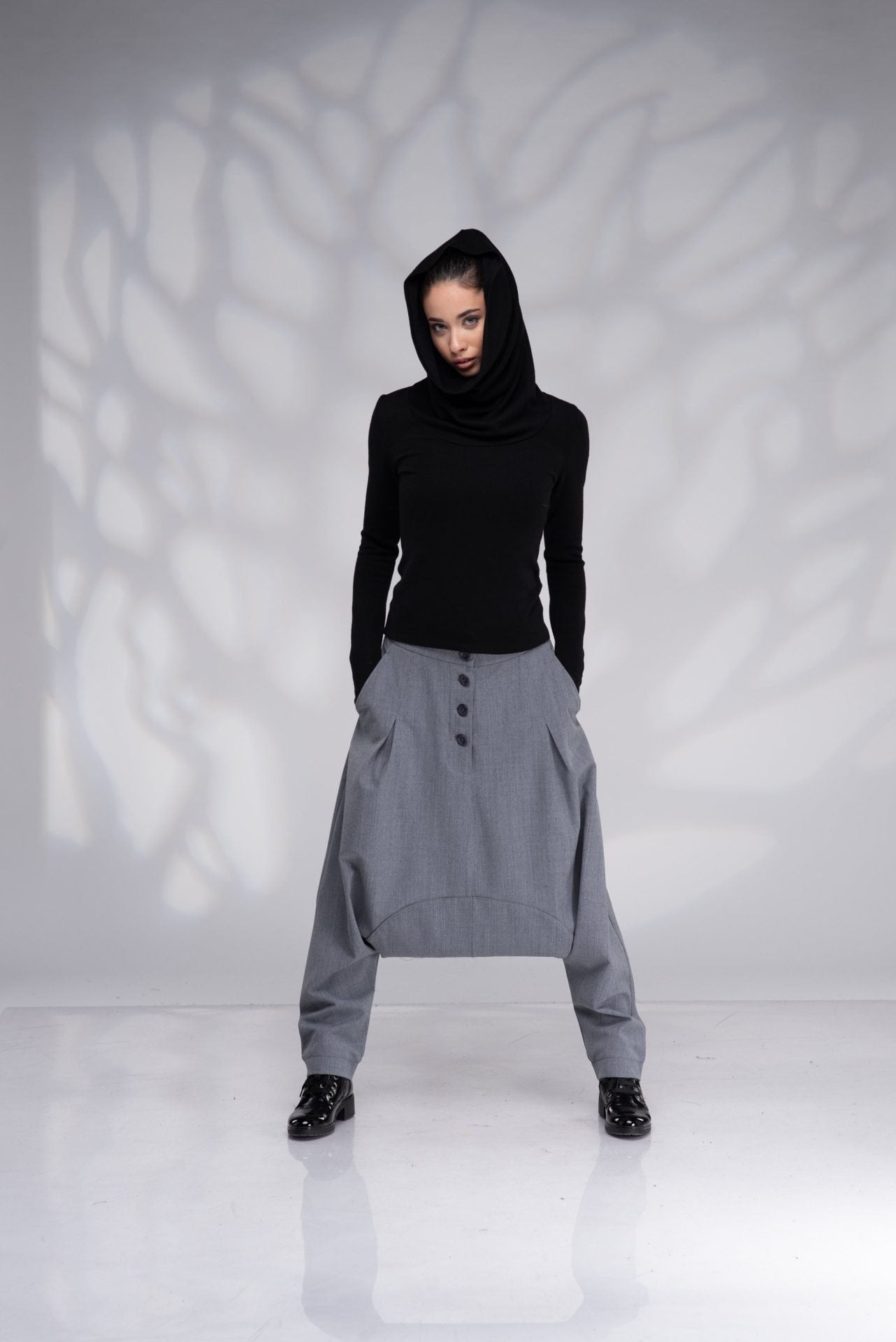 Black Cowl Hood Winter Sweater with Thumb Holes