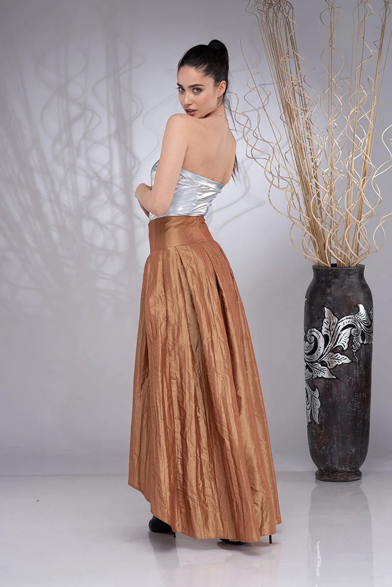 Long Teal Blue Taffeta Skirt - Formal High Waisted