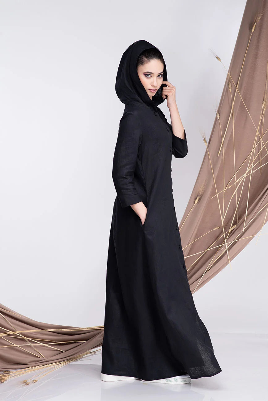 Hooded Linen Maxi Abaya Dress-Danellys-3.webp