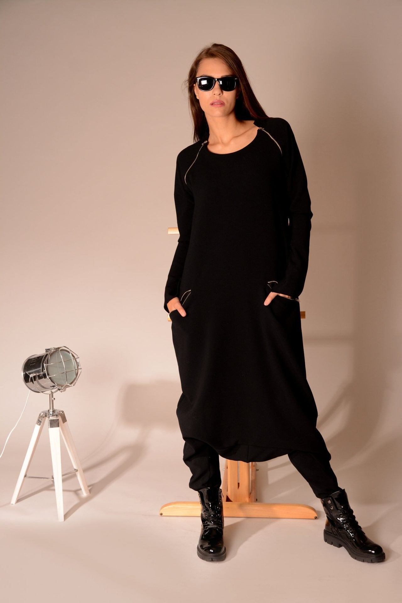 Black Boho Drop Crotch Plus Size Harem Overall