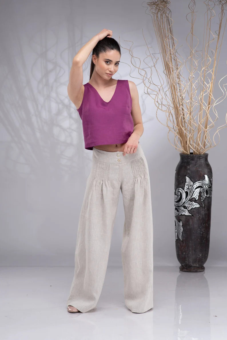 Linen Wide Leg Palazzo Summer Trousers-Danellys-4.webp