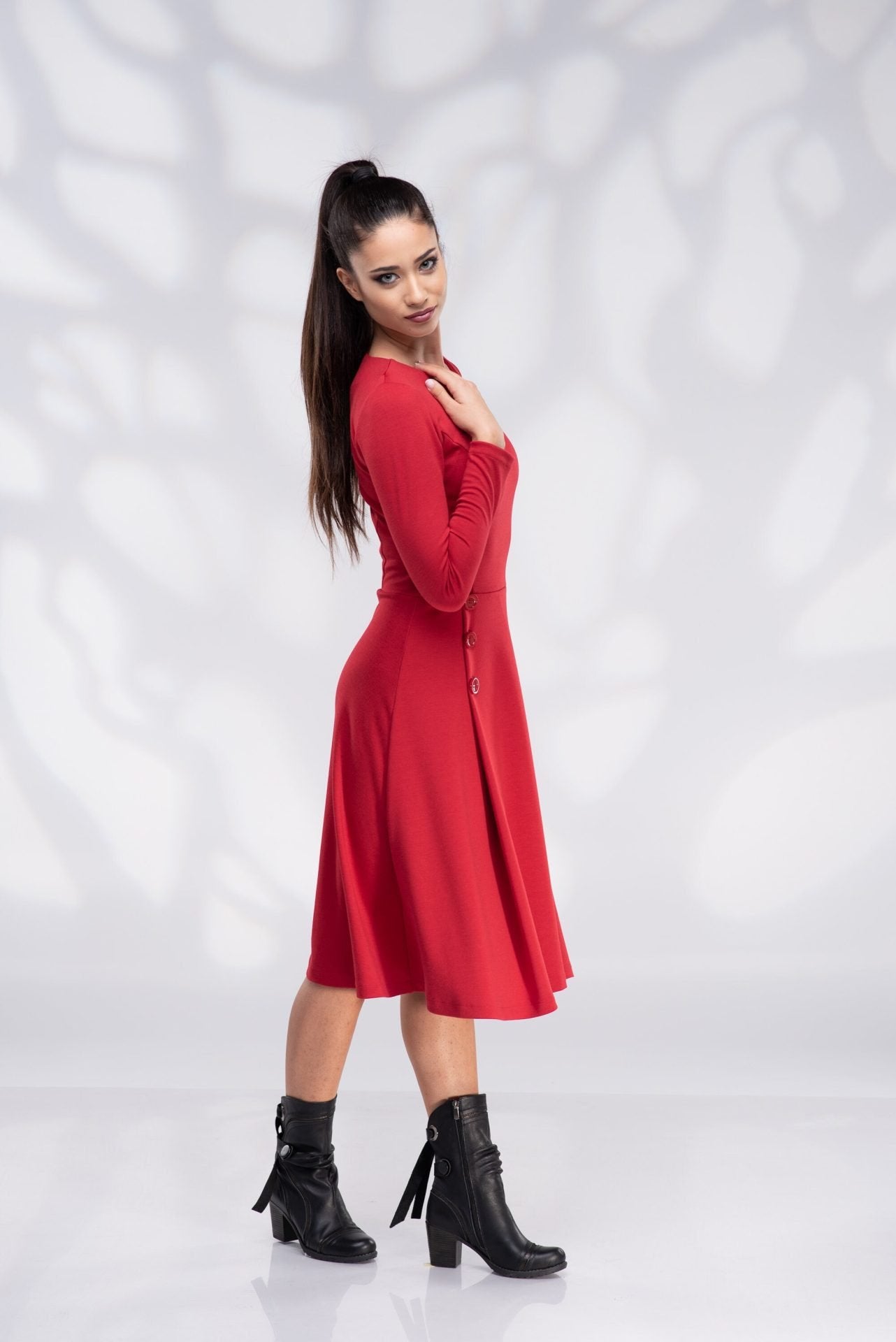 Red Winter Plus Size Midi Dress