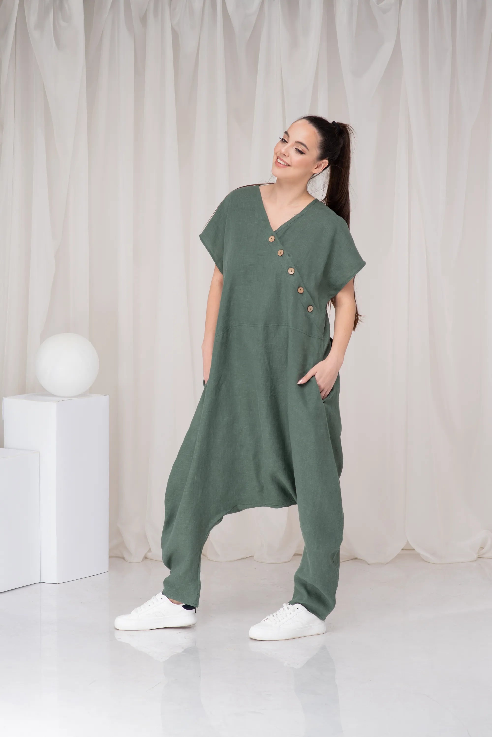 Linen Oversized Harem Wide Leg Loose Jumpsuit-Danellys-4.webp