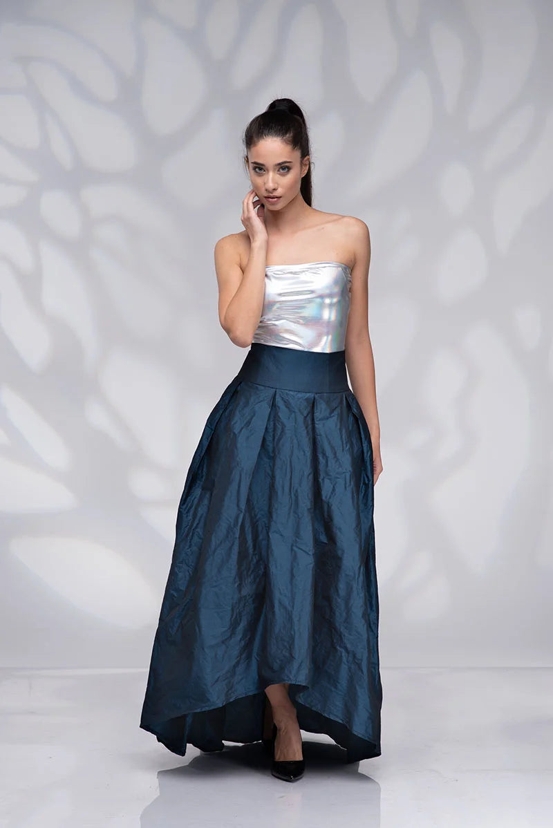High Waist Taffeta Skirt - Maxi Teal Blue Bridesmaid Skirt