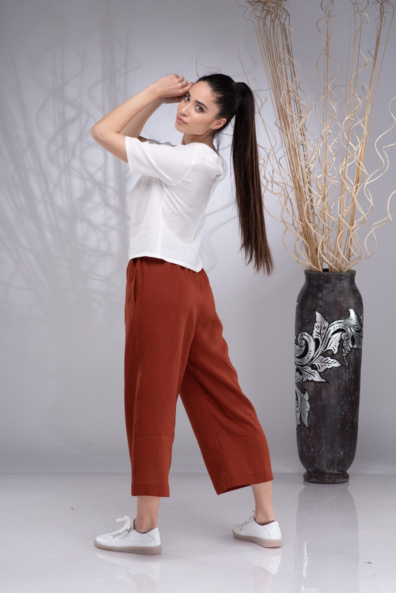 Linen Short Sleeve Summer White Blouse