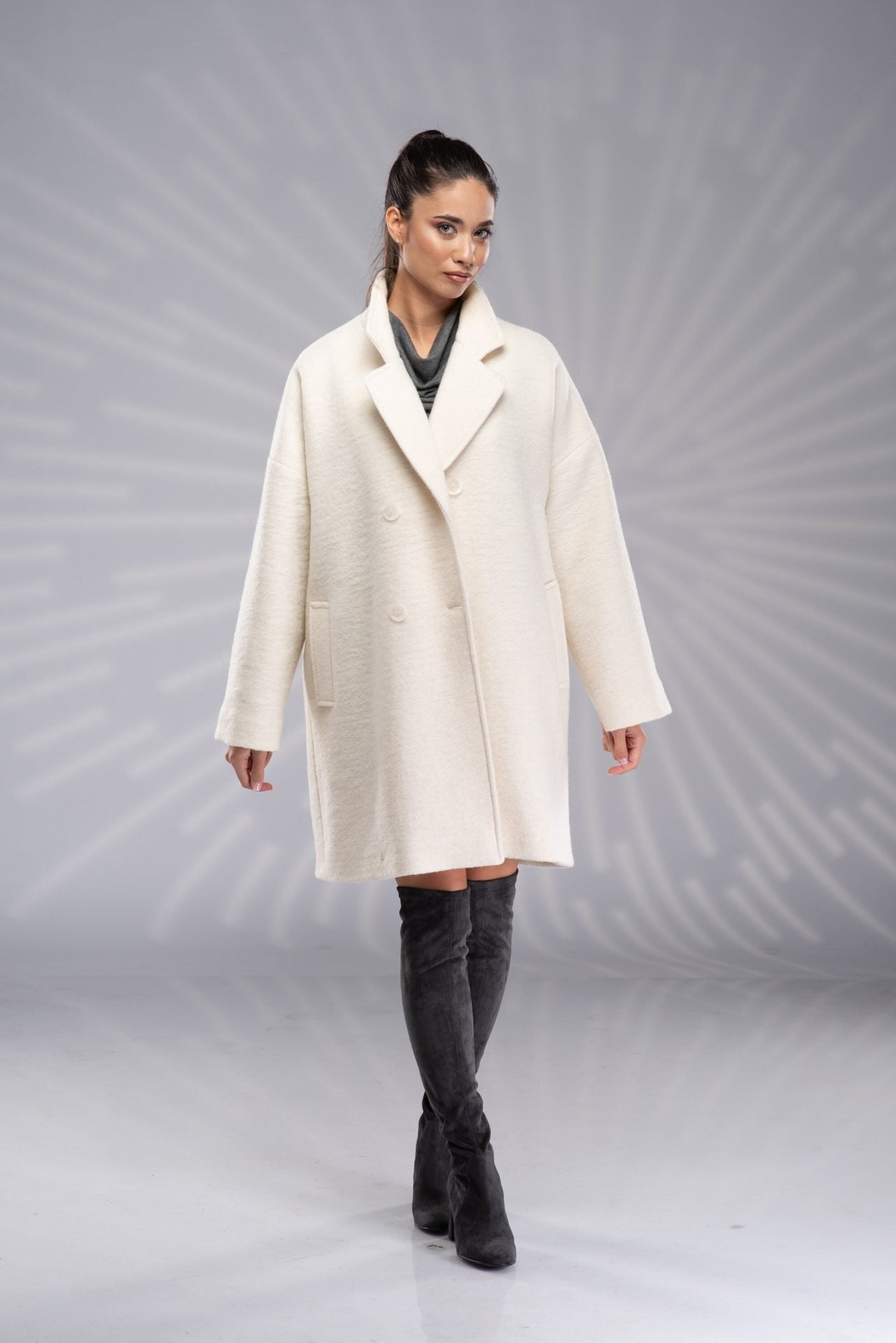 Wool Short Hooded Coat with Zipper