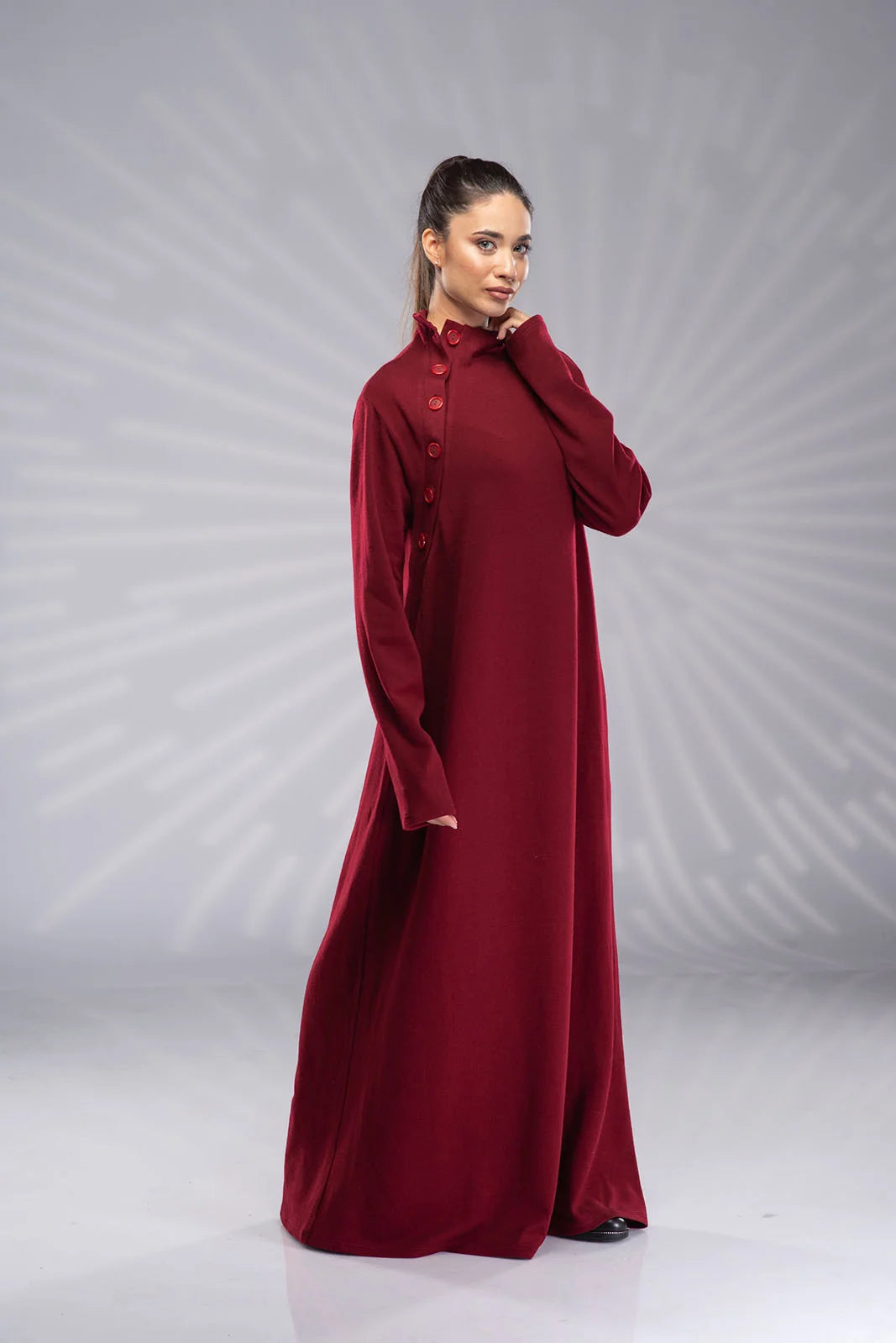 Long Sleeve Knit Dress with Turtleneck - Red Winter Maxi Dress