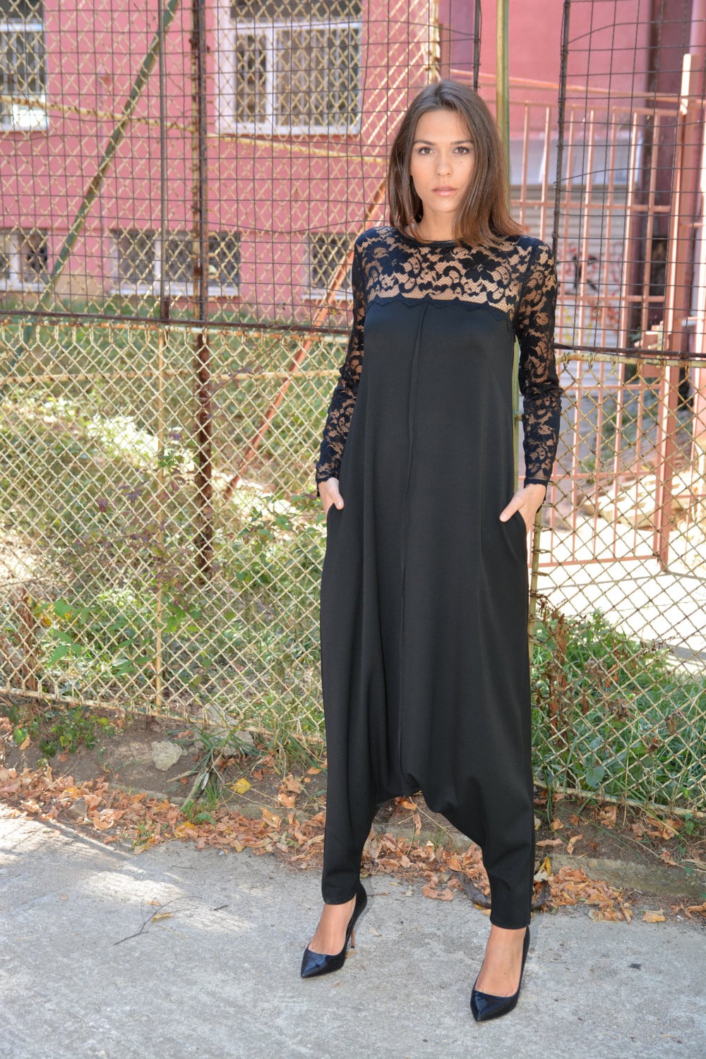 Lace Black Plus Size Drop Crotch Jumpsuit