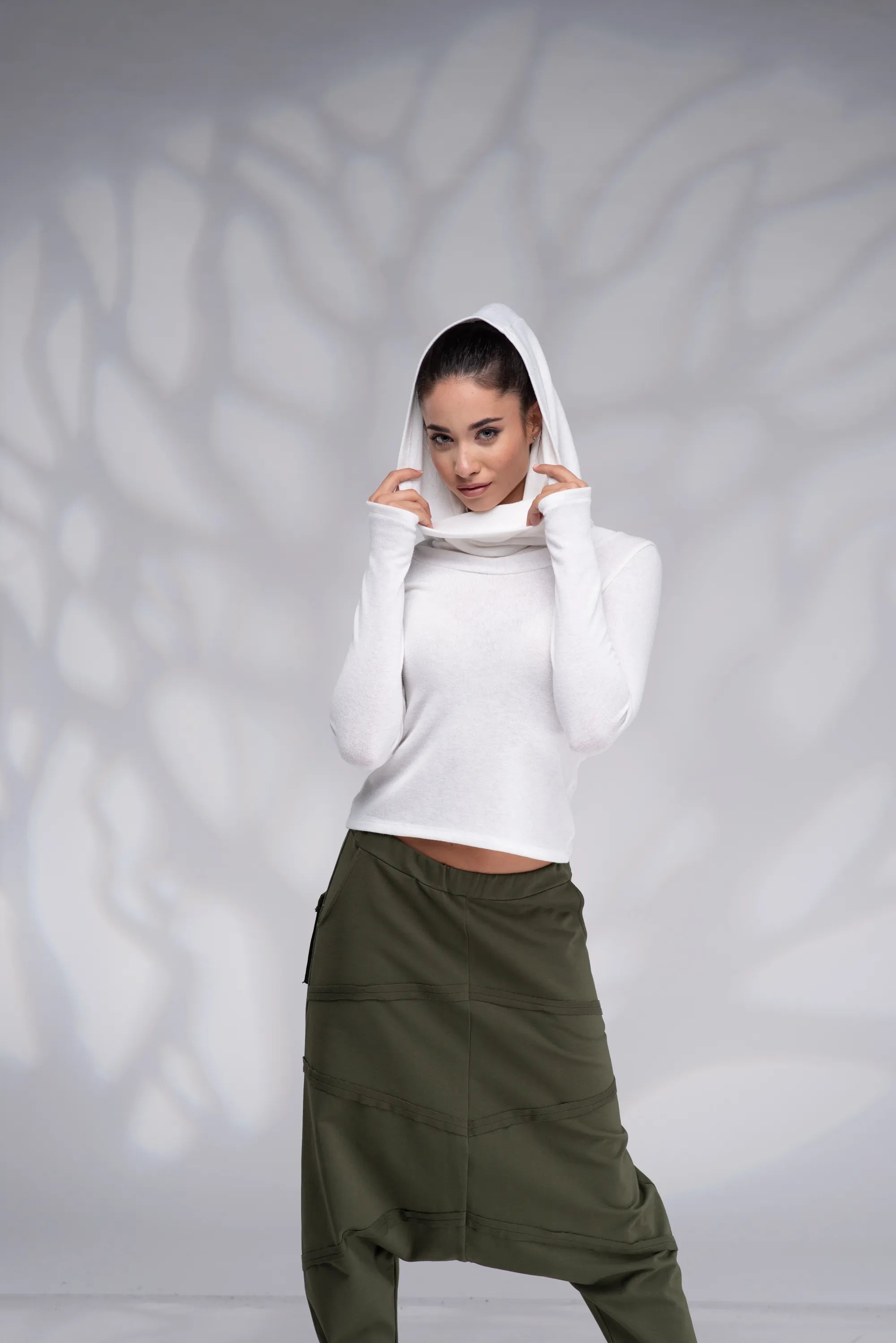Cowl Neck White Pullover with Thumb Holes-Danellys-4.webp