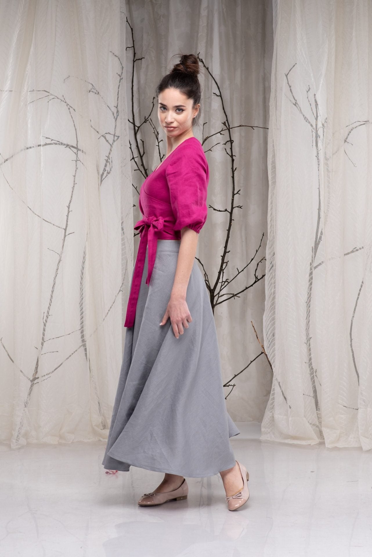 Linen Full Circle Flared Plus Size Long Skirt with Pockets