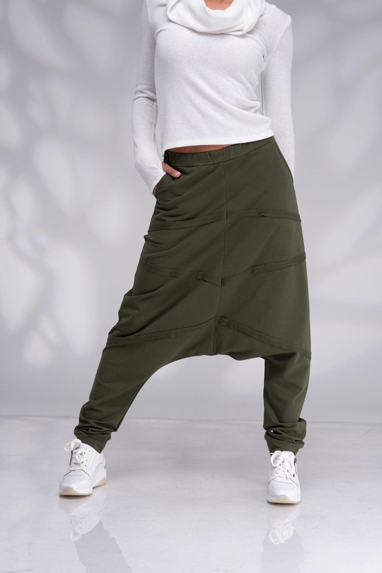Harem Khaki Low Crotch Baggy Trousers