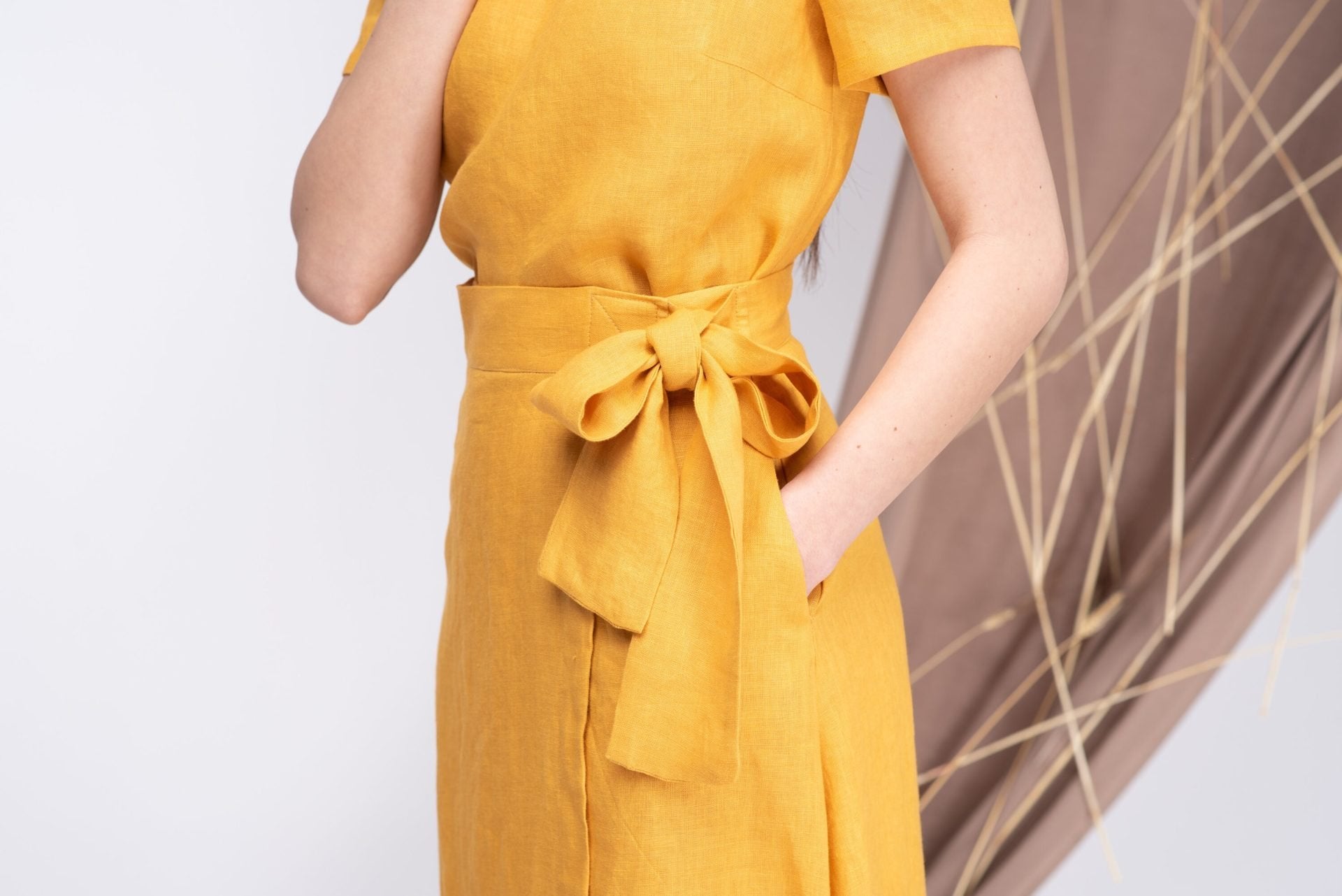 Wrap Linen Maxi Skirt with Pockets