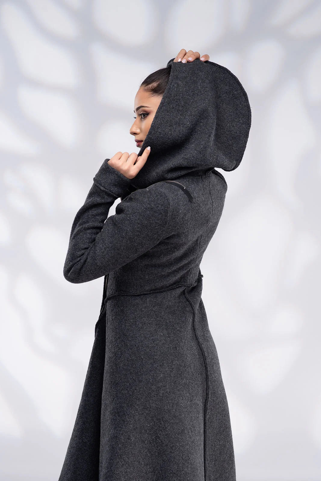 Long Wool Coat with Hood - Asymmetrical Zip Up Coat-Danellys-5.webp