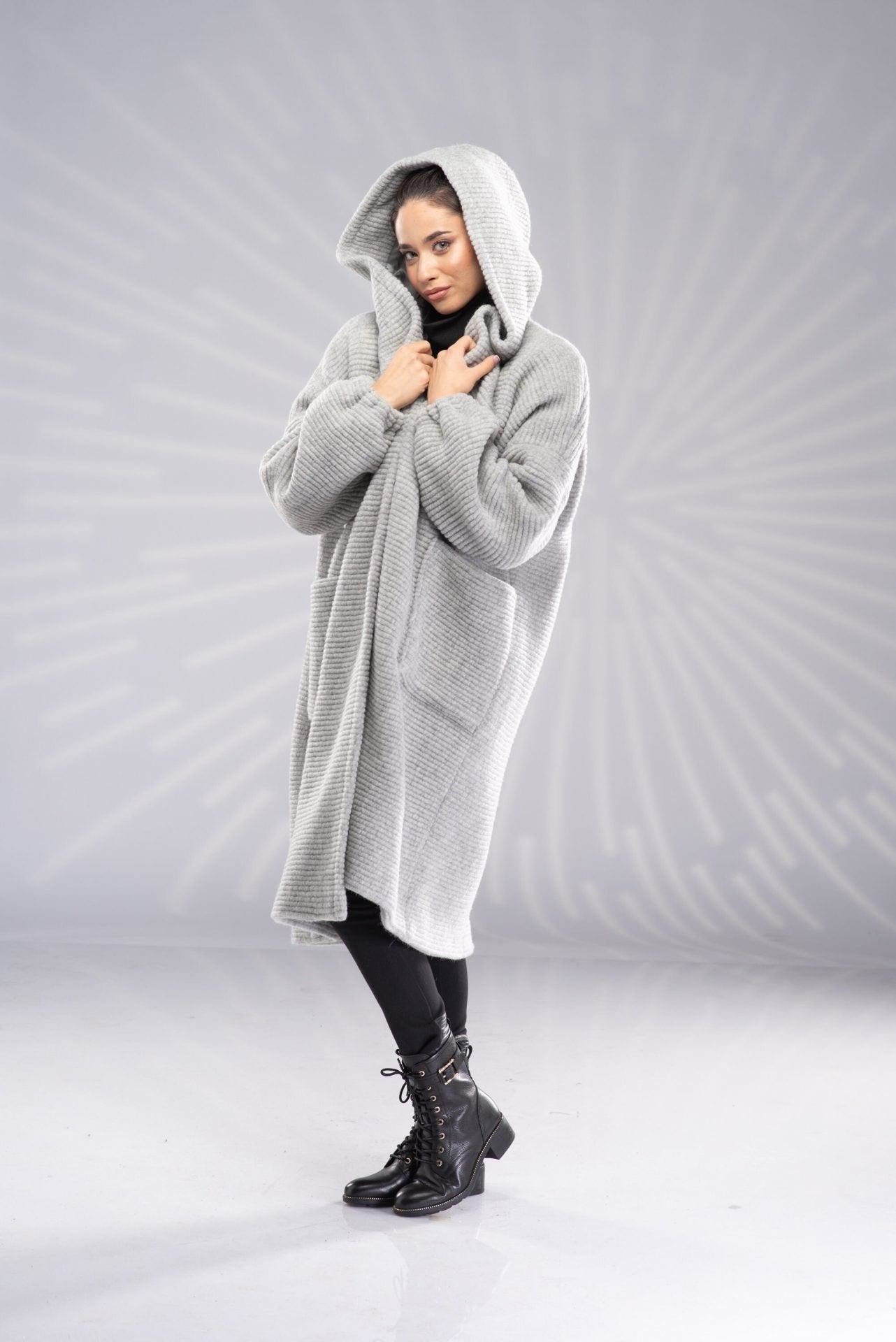 Wool Hooded Coat Long Winter Oversized with Lining