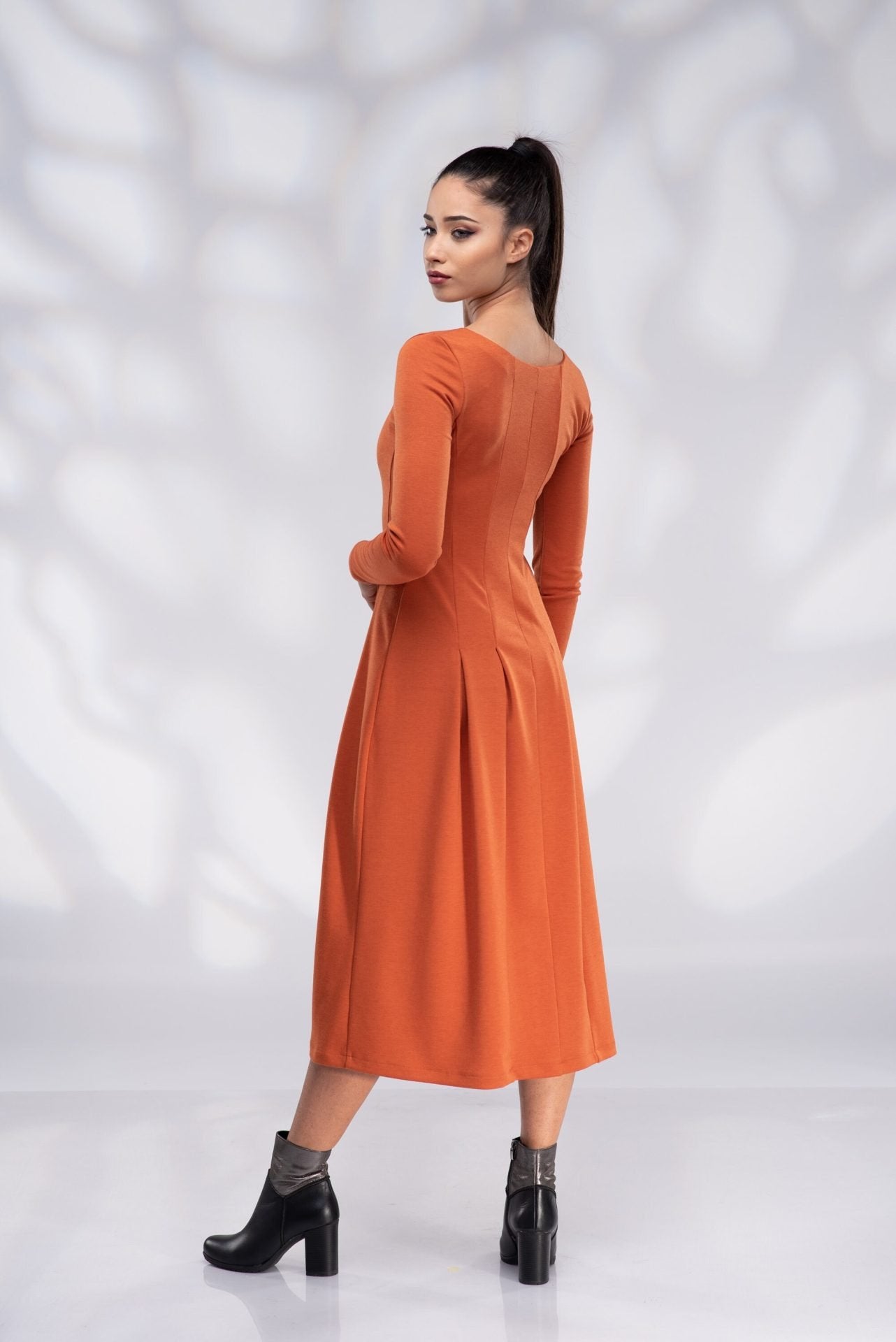 Winter Burnt Orange Midi Dress