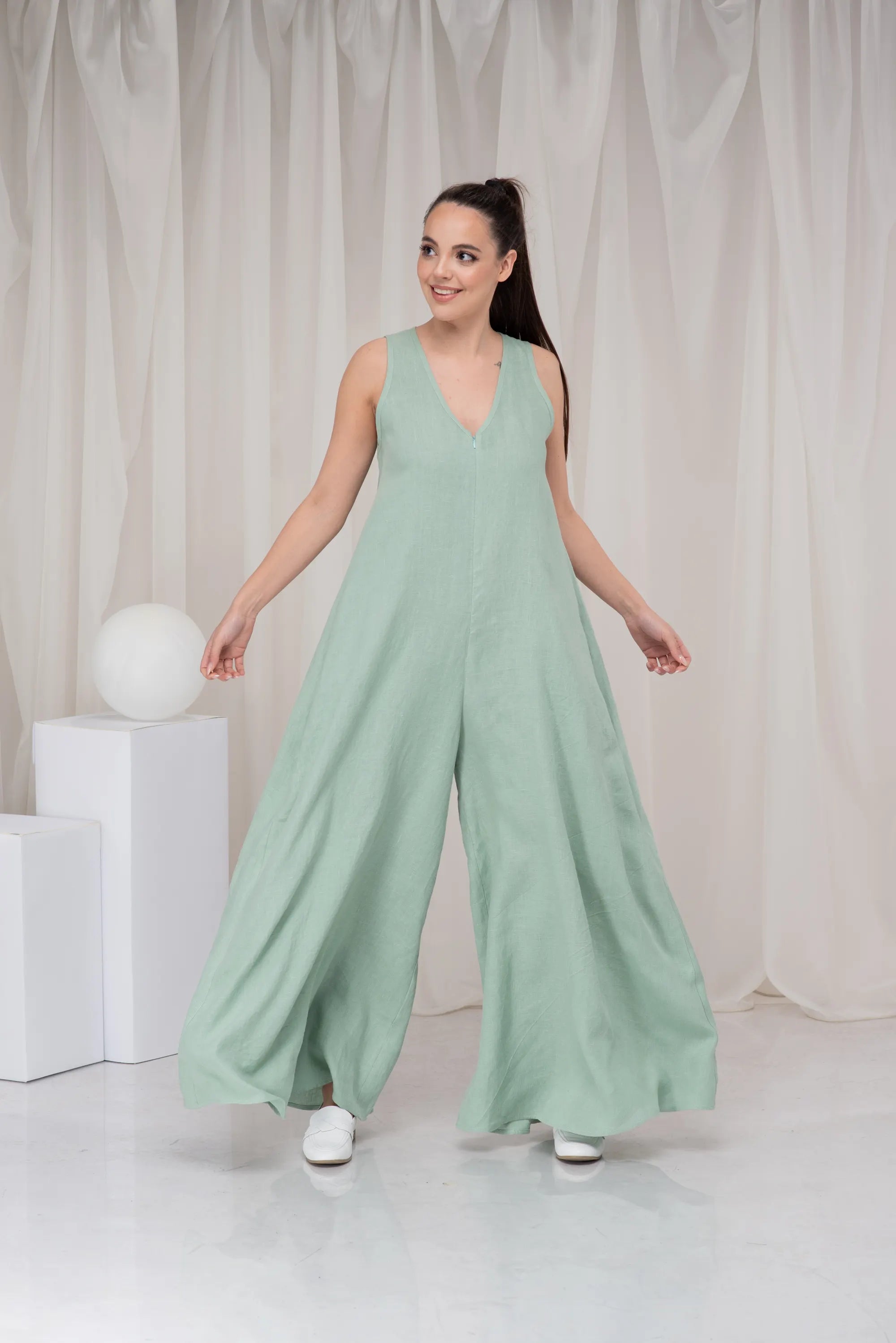 Linen Plus Size Maxi Wide Leg Oversized Palazzo Romper-Danellys-5.webp