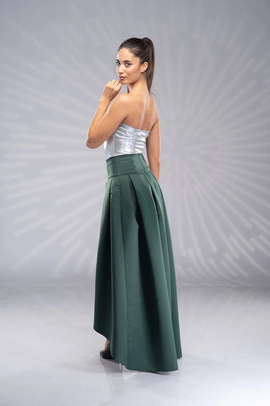 Green Satin Skirt - Long Formal High Waist