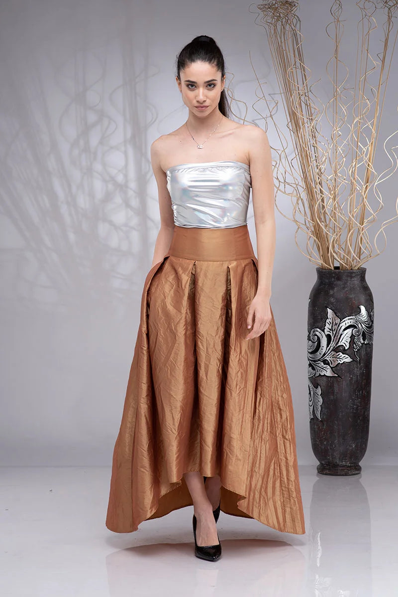 Green High Low Taffeta Skirt - Long Formal High Waist