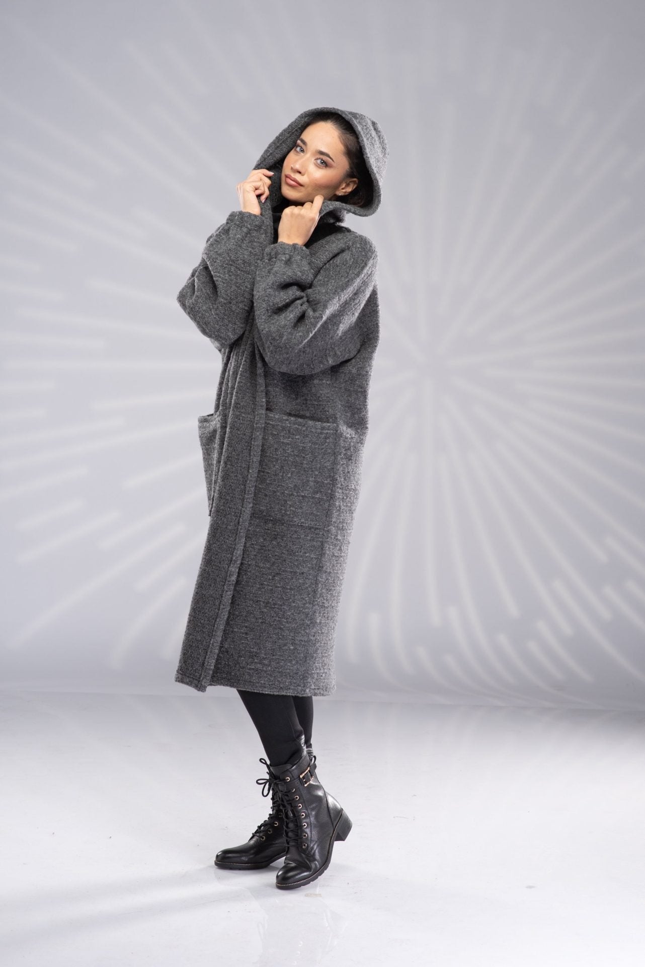 Knit Wool Sweater Coat Long Hooded Cardigan