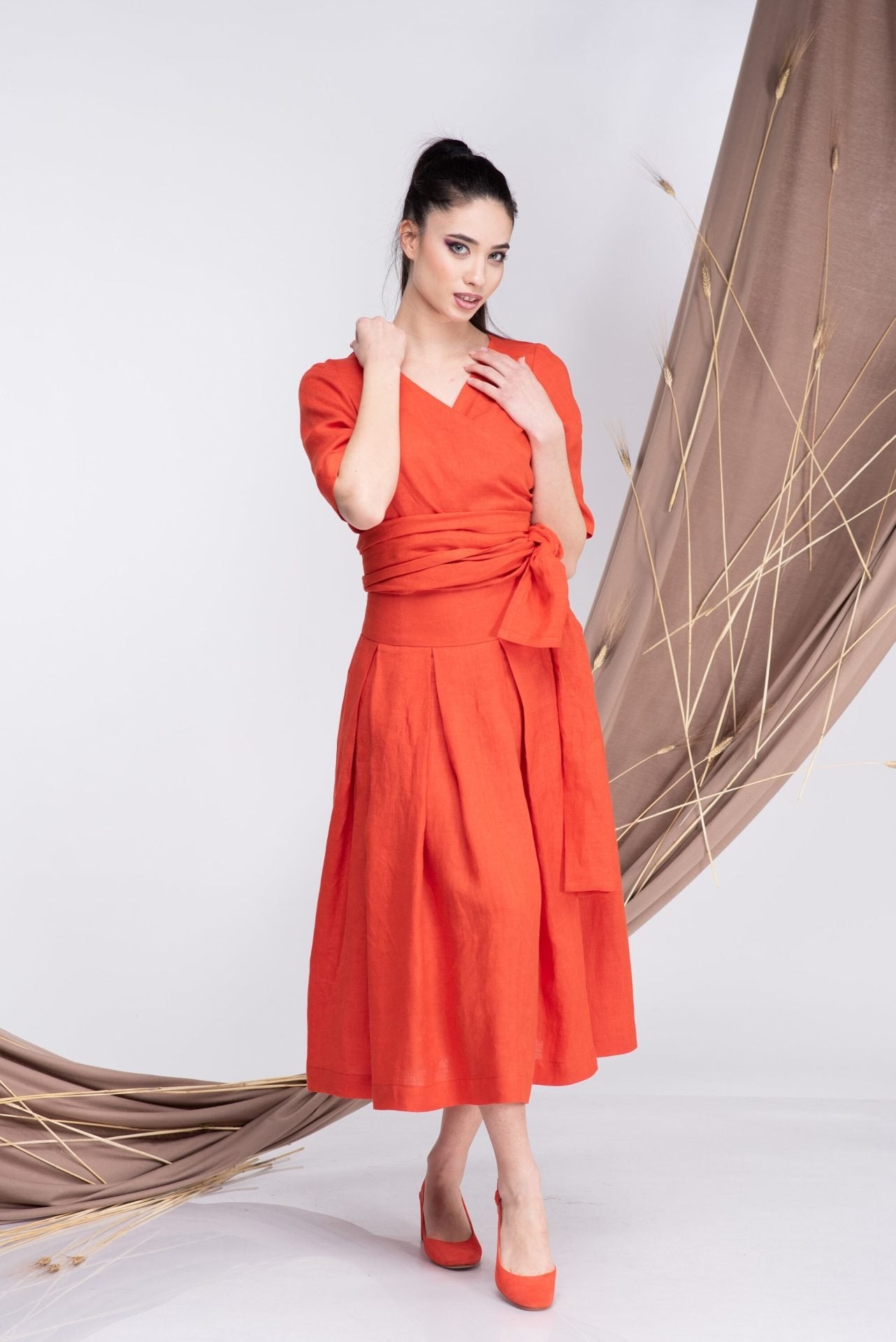Linen High Waisted Skirt with Pockets