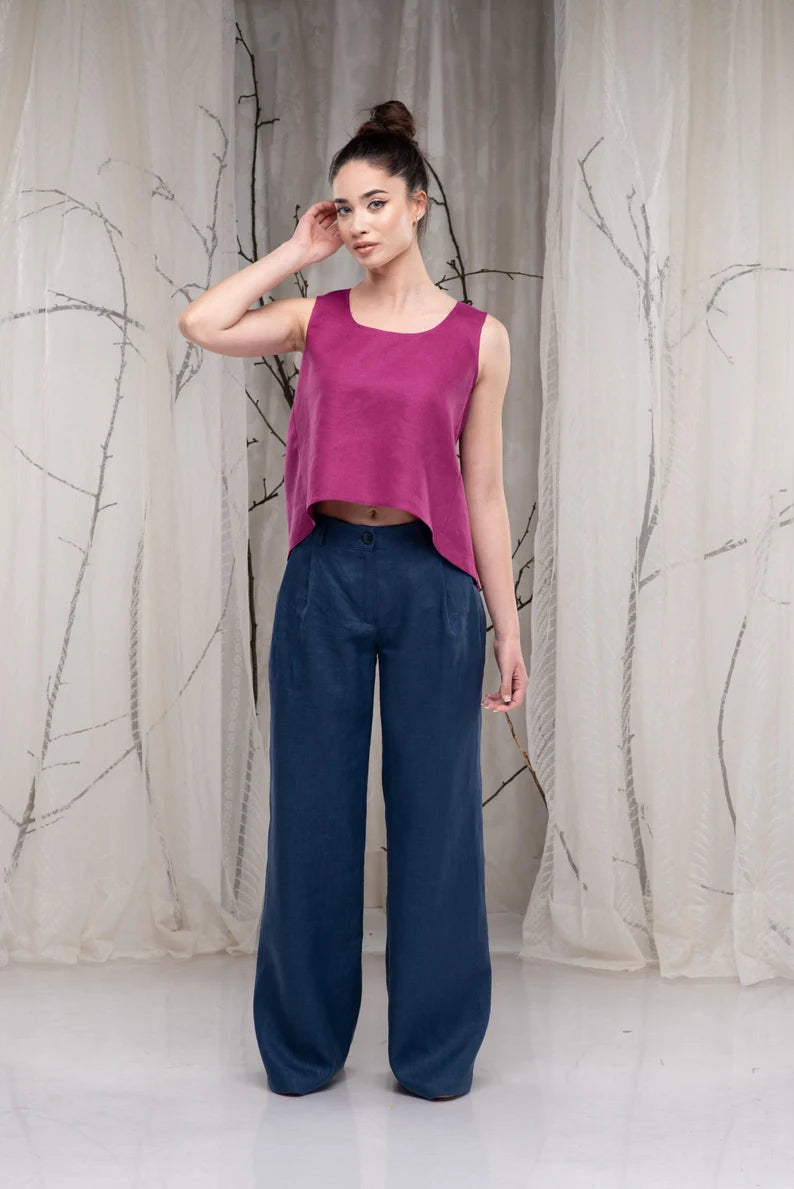 Linen Wide Leg Casual Summer Pants with Elastic Waist-Danellys-7.webp
