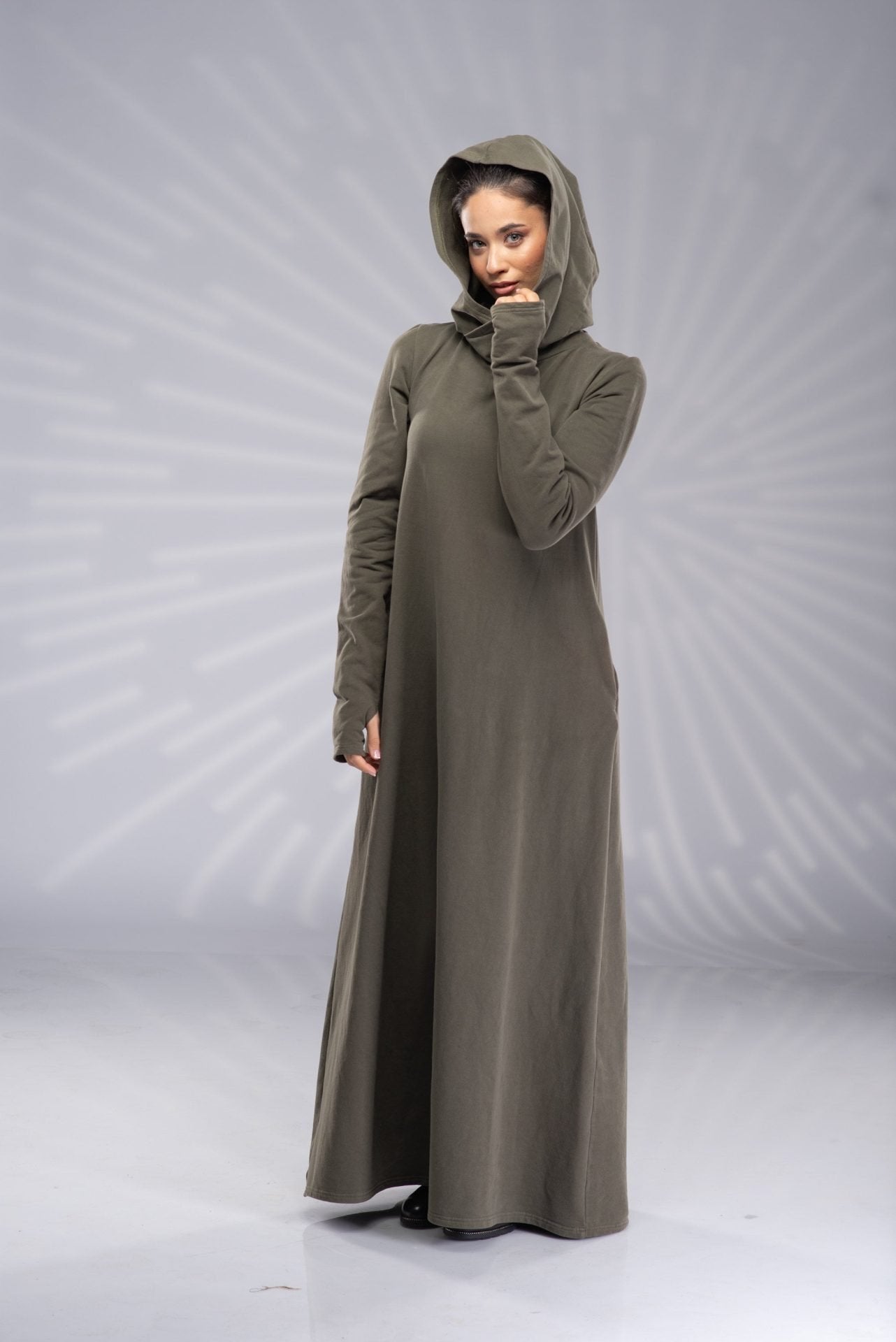 Winter Maxi Fleece Sweatshirt Dress with Hood