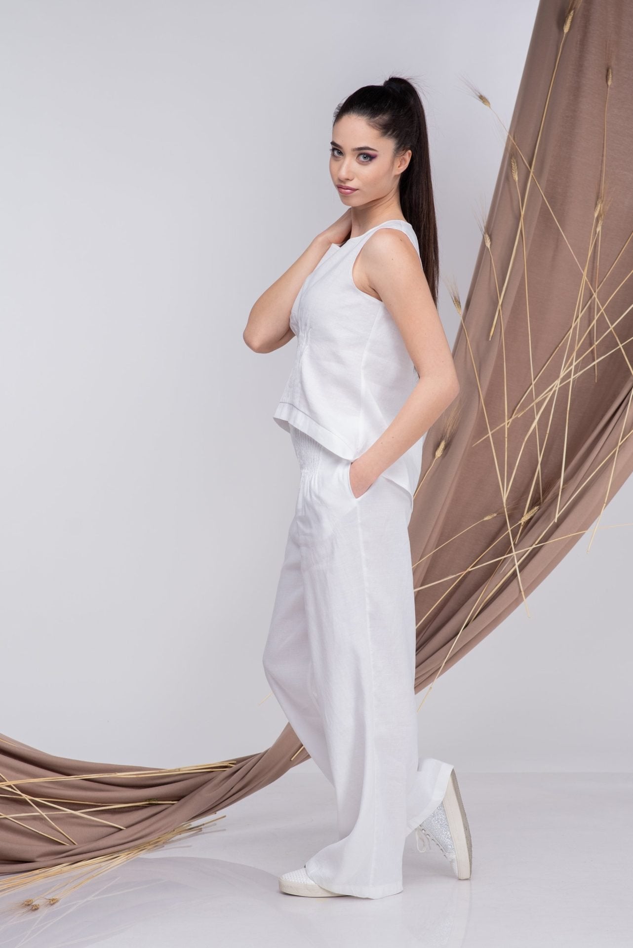 White Linen Wide-Leg Pants