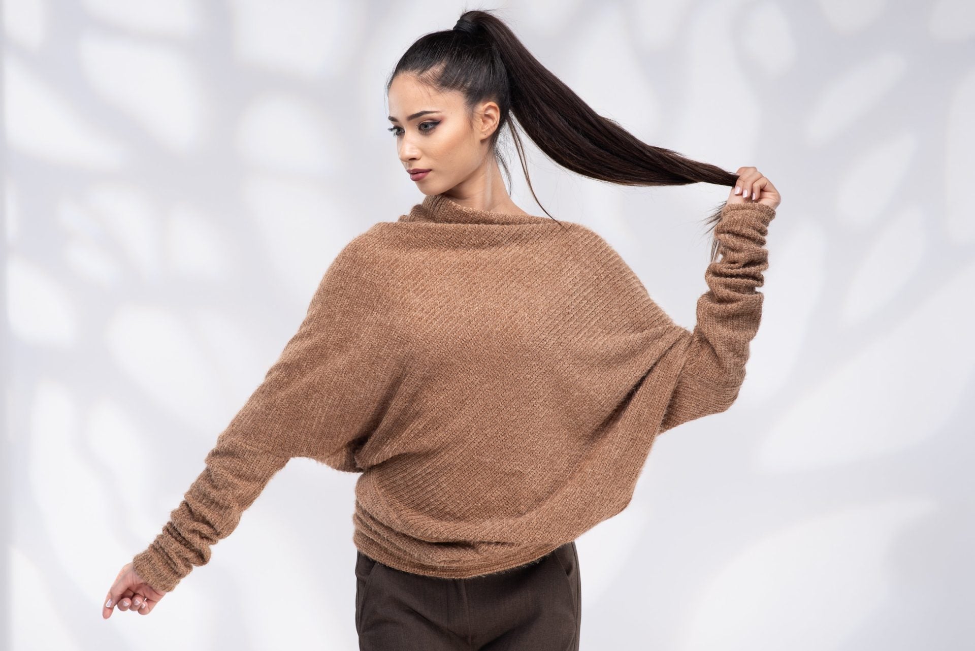 Off Shoulder Camel Sweater