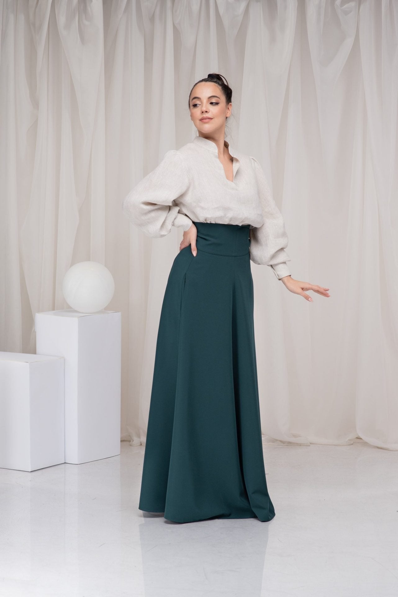 Emerald Edwardian Walking Floor Length High Waisted Skirt