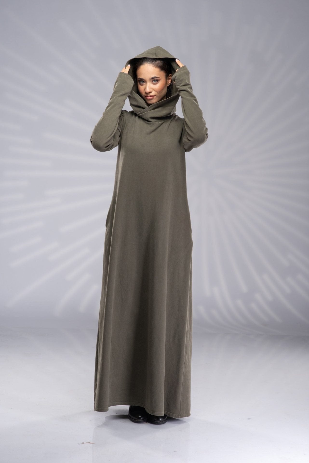Winter Maxi Fleece Sweatshirt Dress with Hood